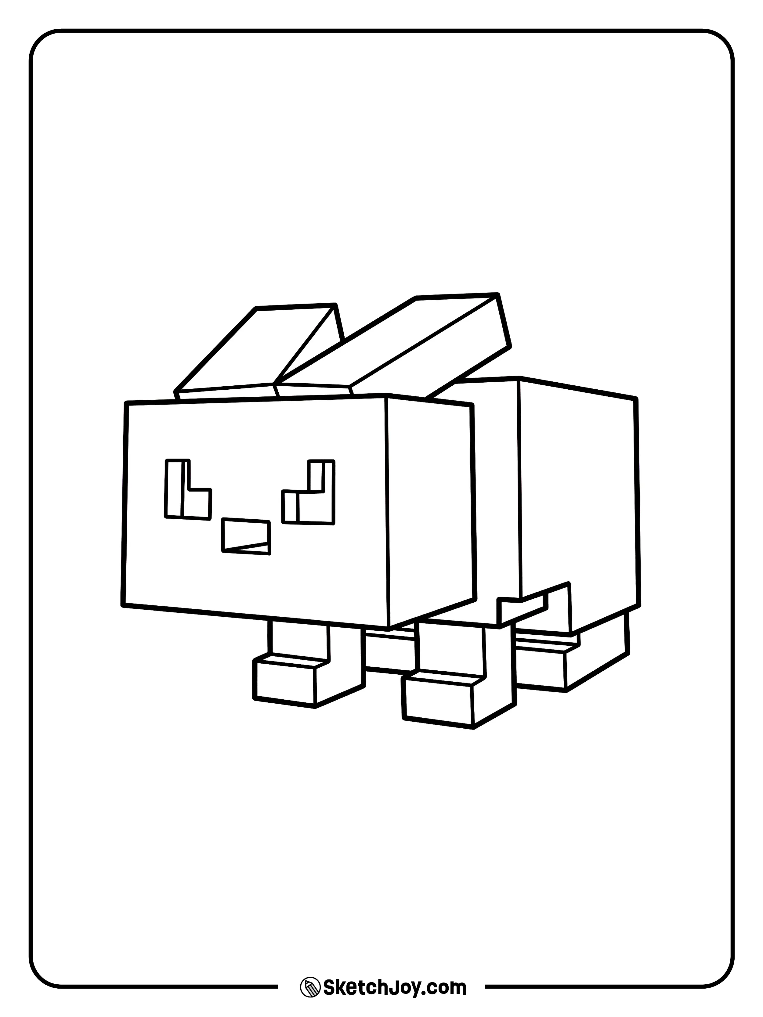 A blocky bunny stands with long ears up.