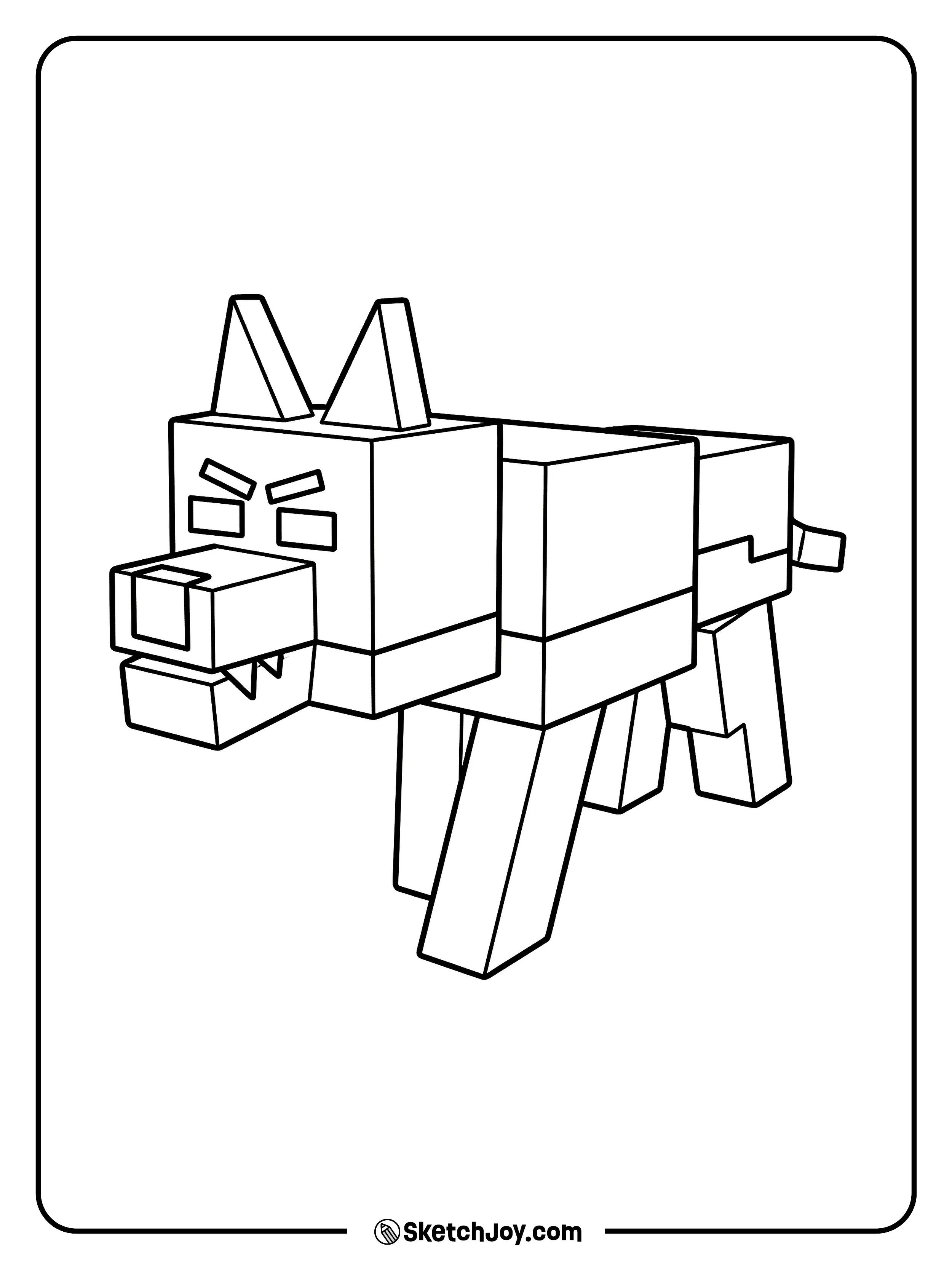 A blocky wolf shows its teeth in a tough stance.
