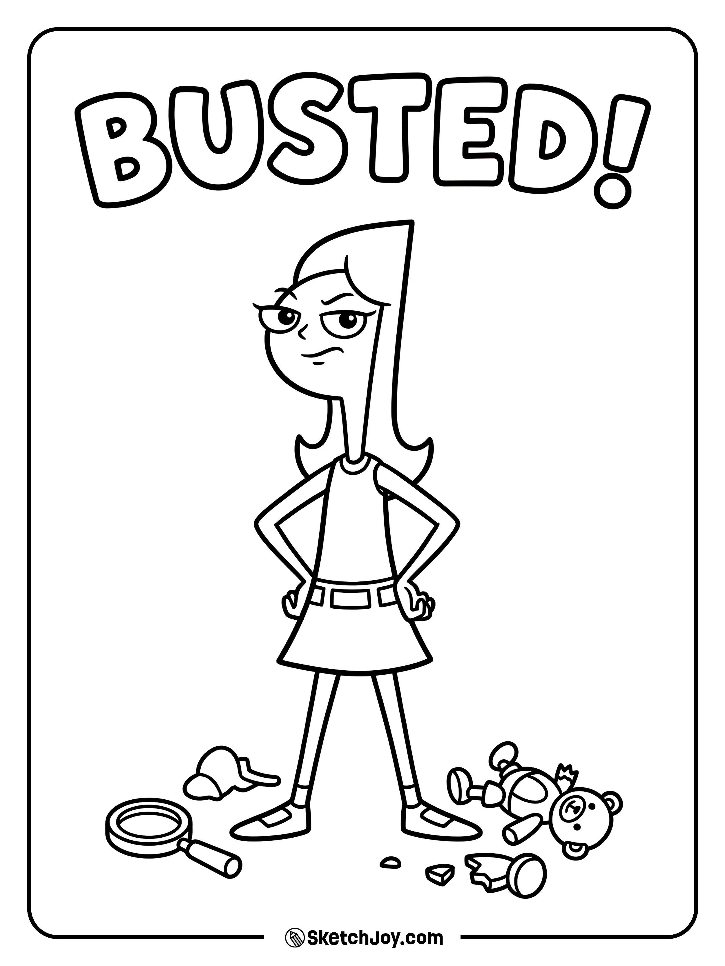 Candace stands under big “BUSTED!” letters, sure she is right this time.
