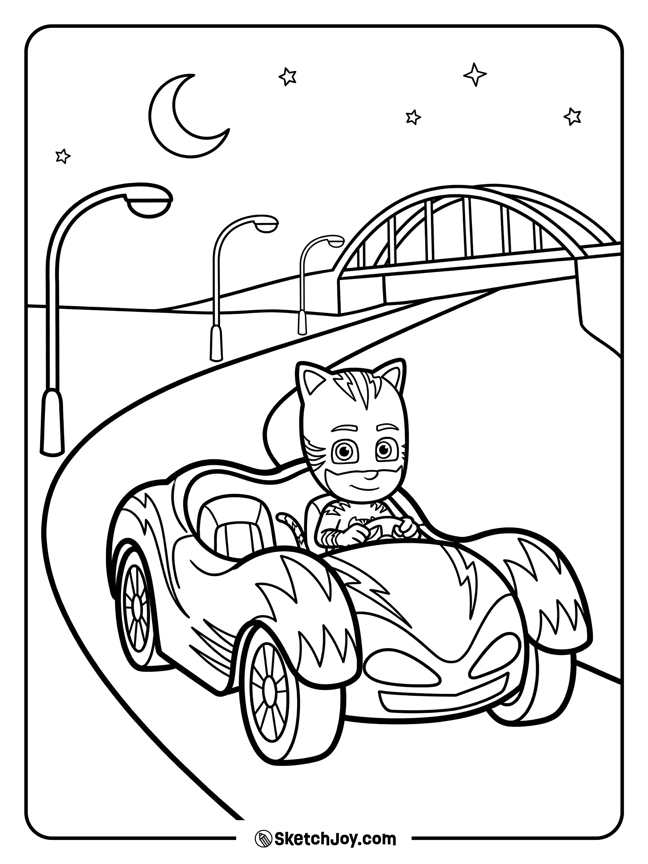 Catboy drives fast to stop a sneaky getaway.