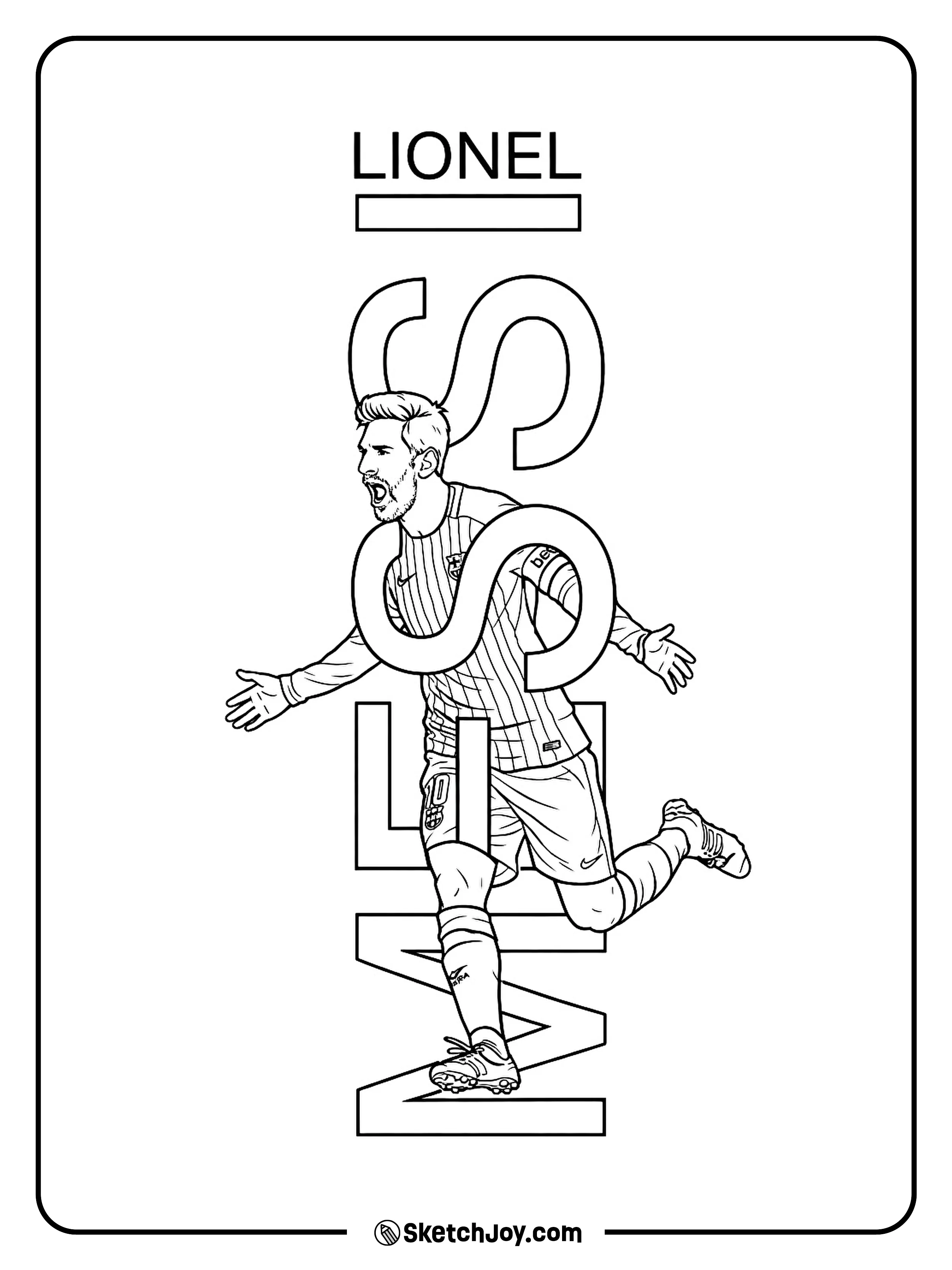 Chibi Messi kicks a big soccer ball.