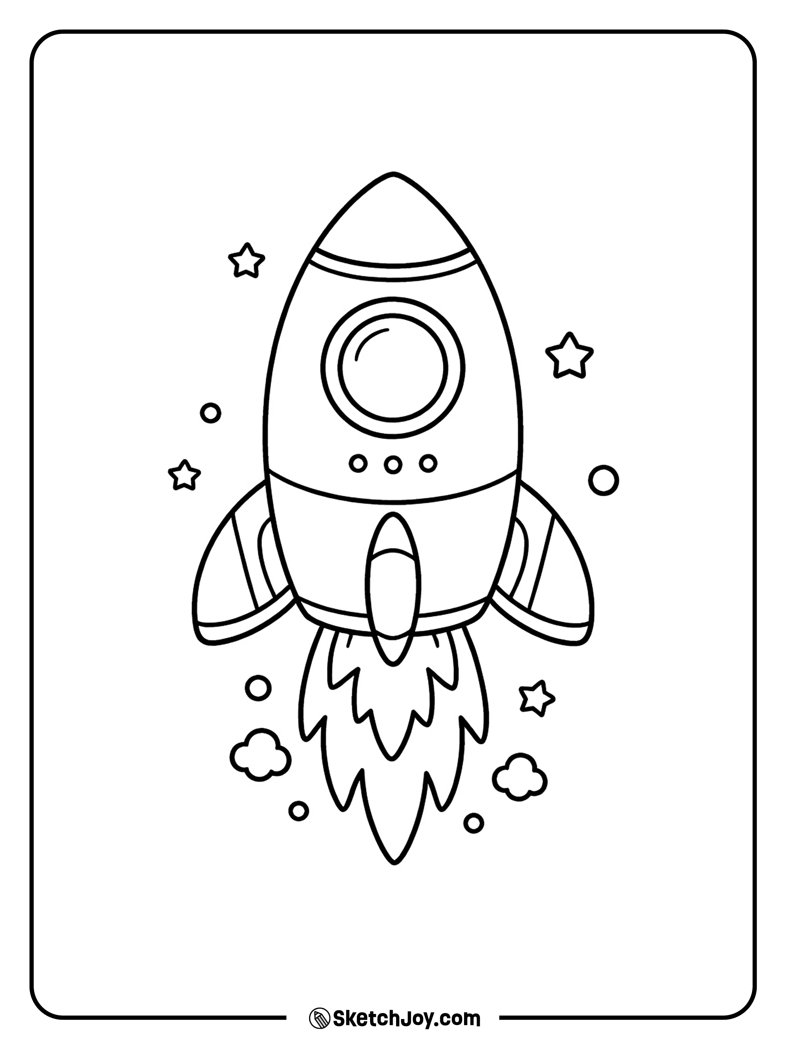 A small chunky space ship has bold shapes and a round top.