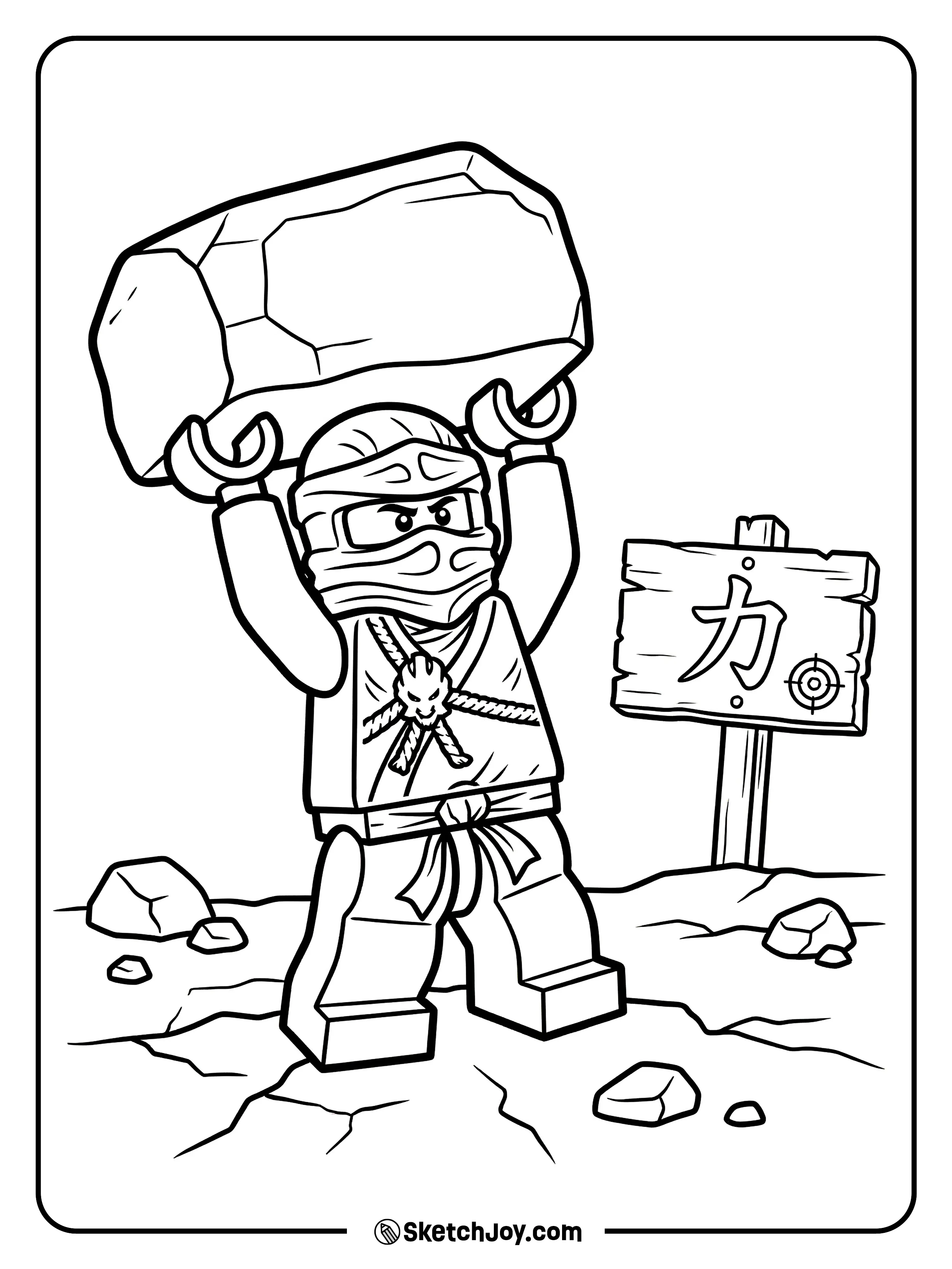 Cole lifts a big stone block during strength practice.