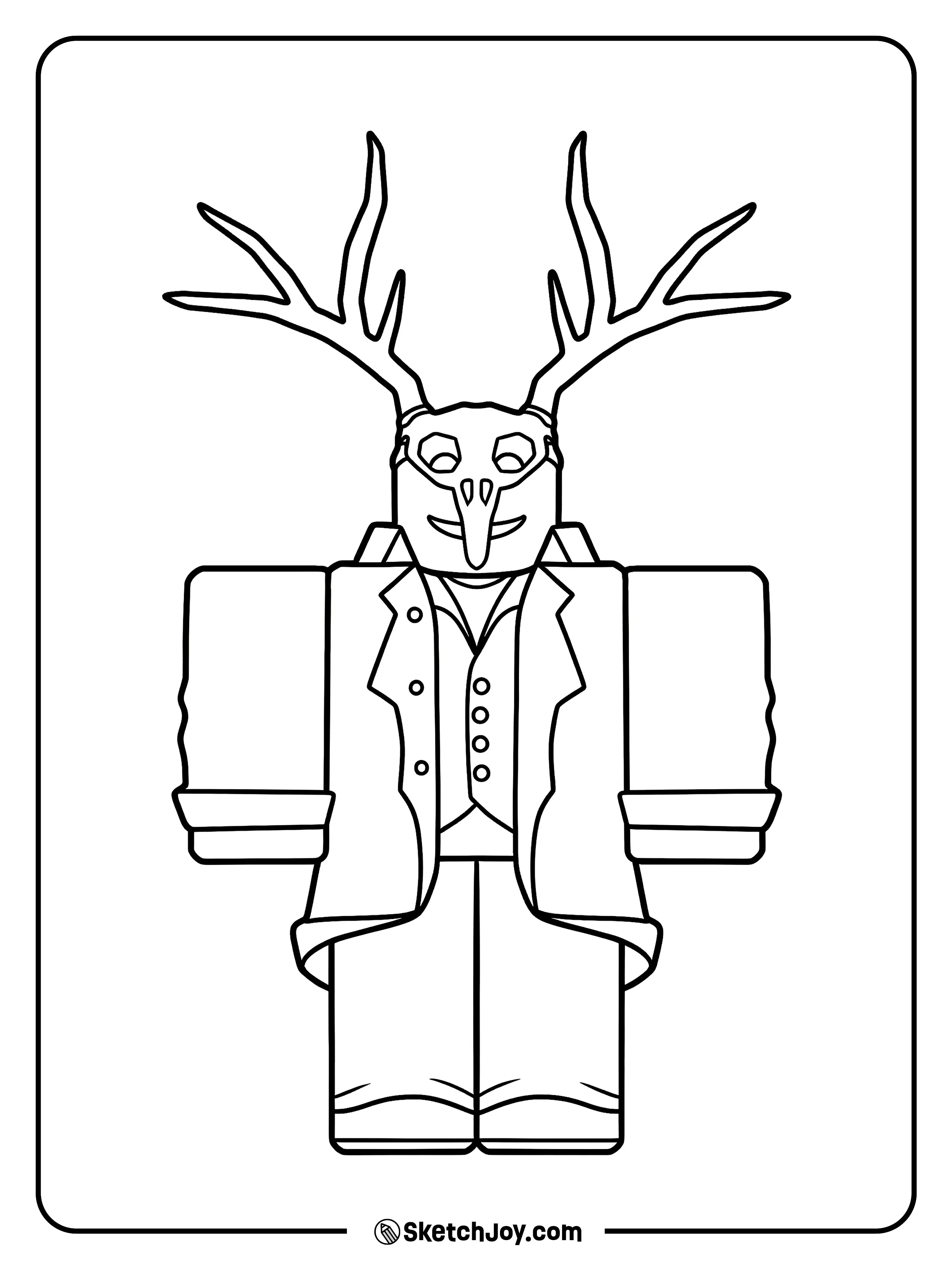 A Cultist stands still wearing an antler mask and coat.