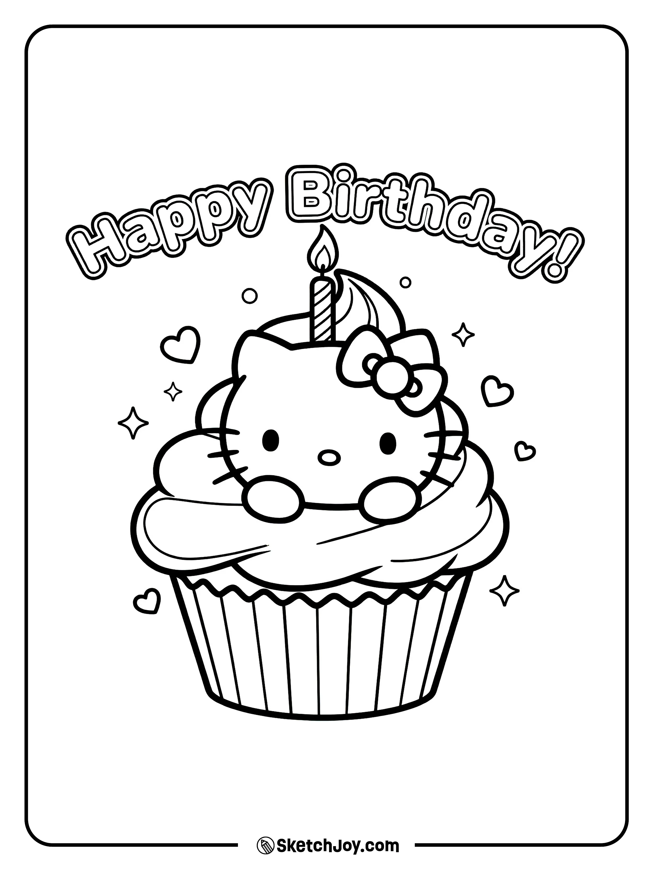 Hello Kitty sits on a cupcake for a birthday treat.