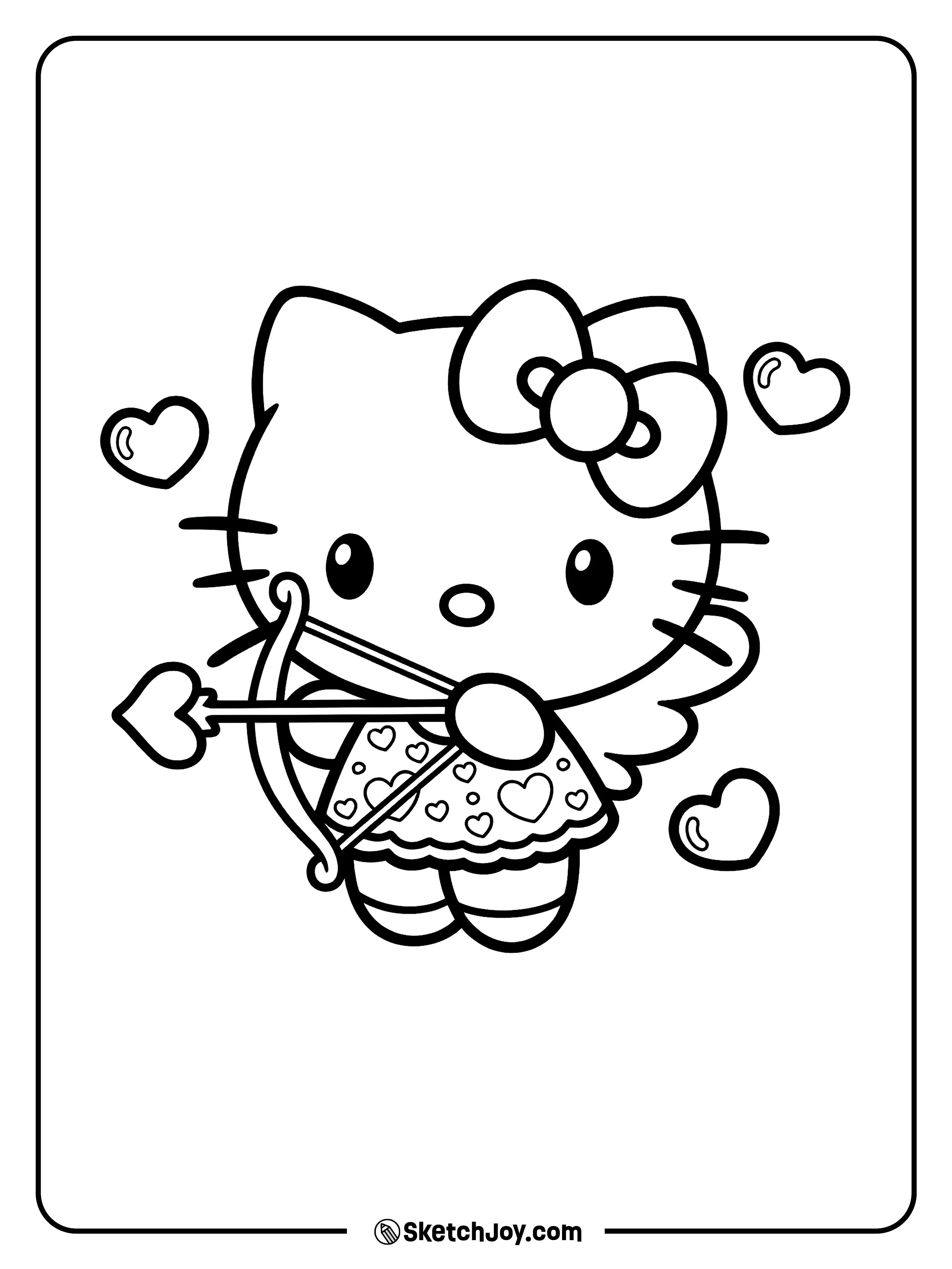 Hello Kitty is dressed like Cupid.
