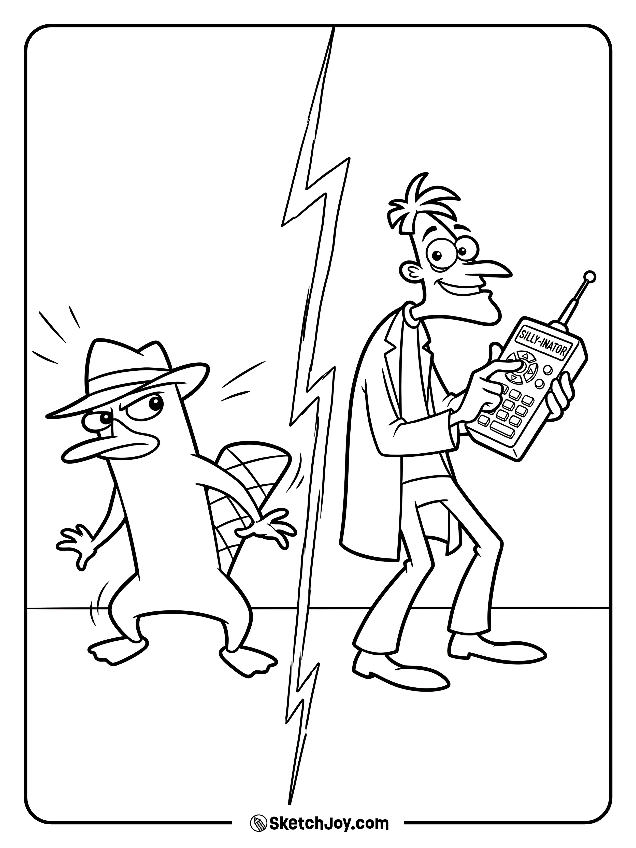 Perry and Doofenshmirtz stand on both sides, ready for a showdown.