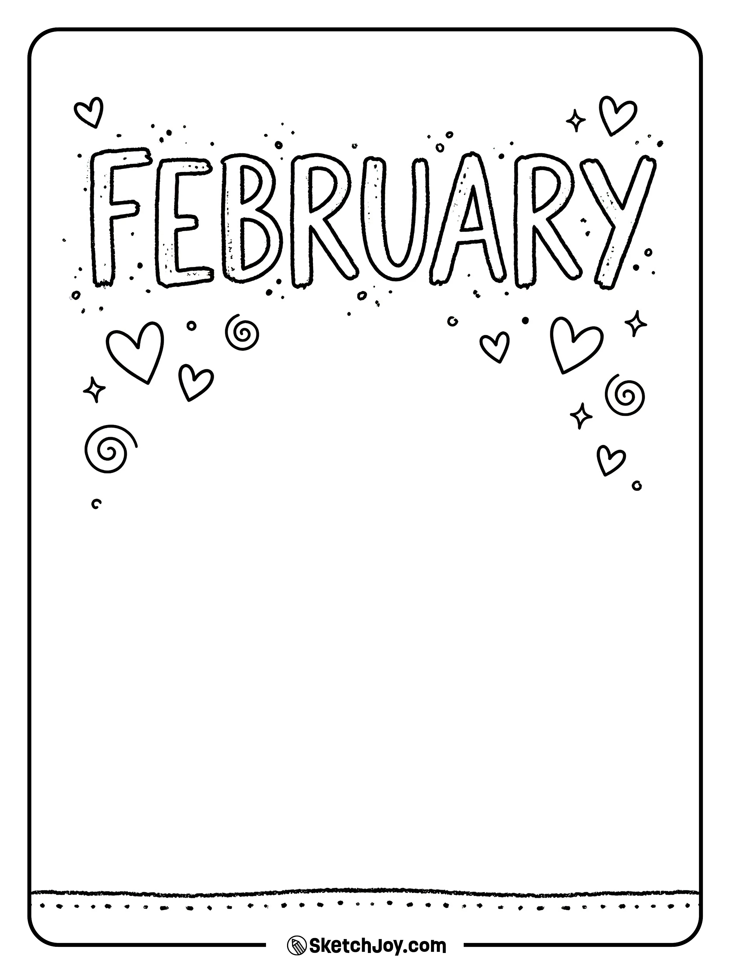 FEBRUARY is written like chalk with small heart doodles around it.