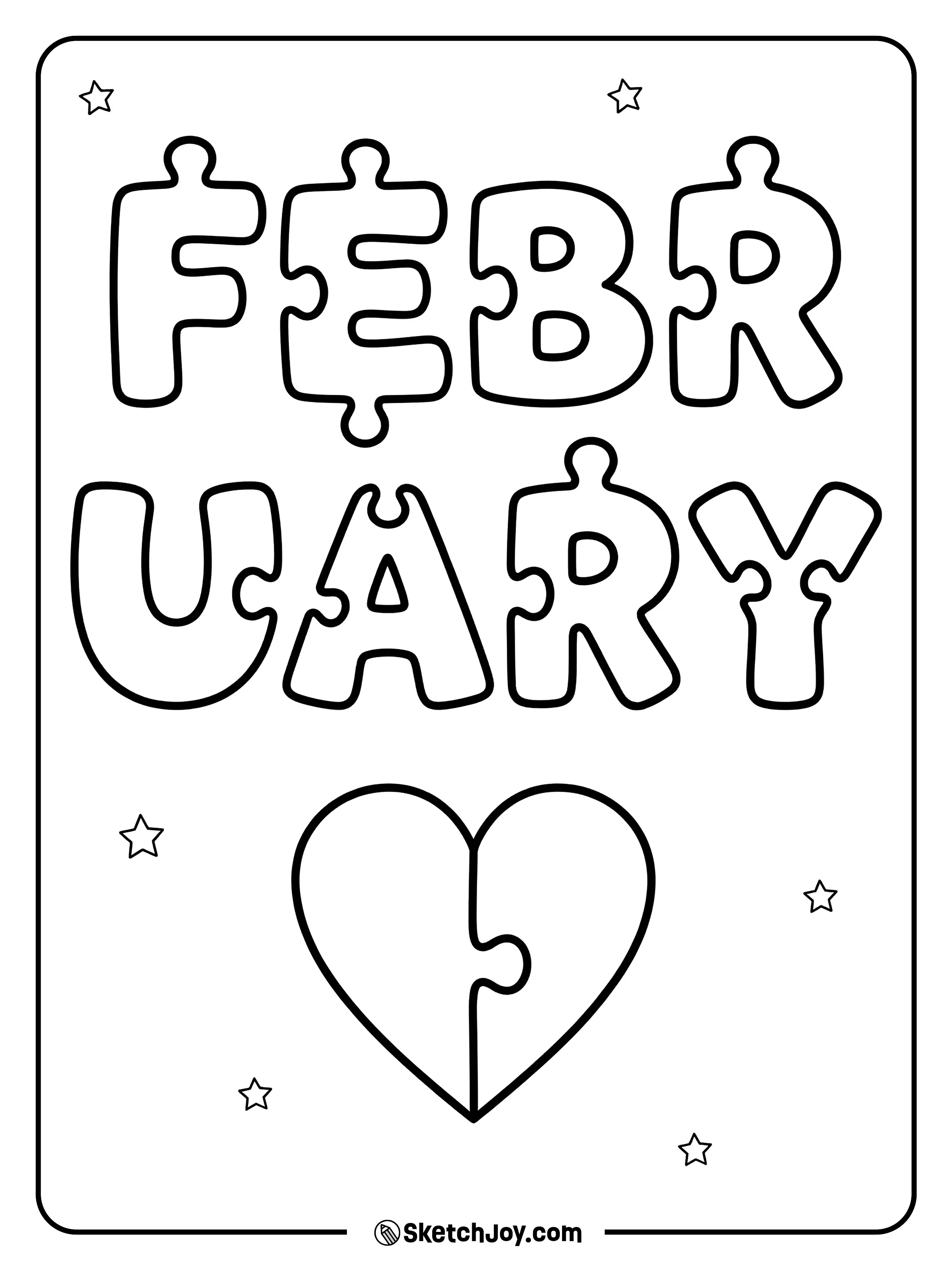 FEBRUARY is made from puzzle pieces with one big heart.