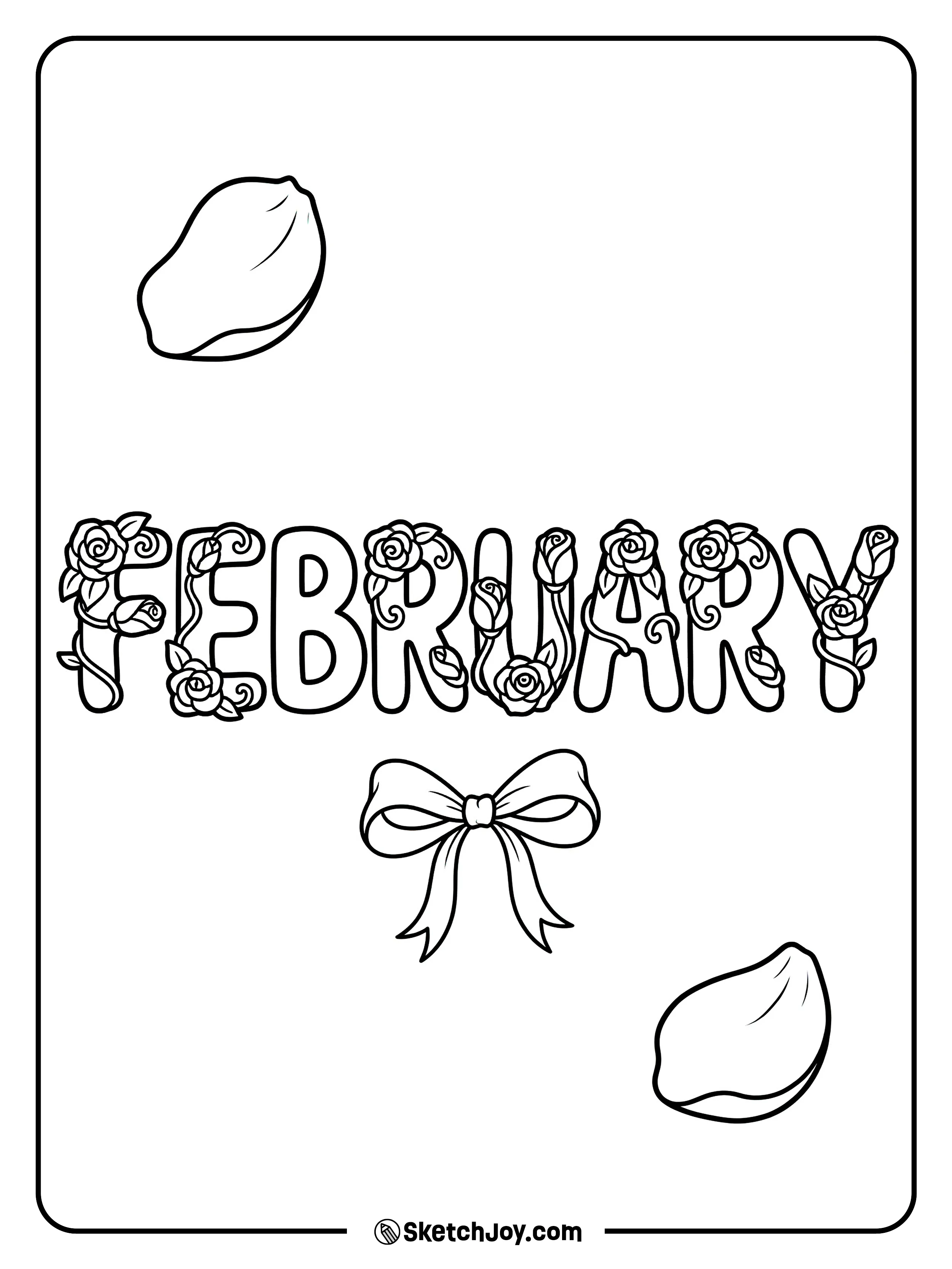 FEBRUARY is made from rose outlines with a small bow below.