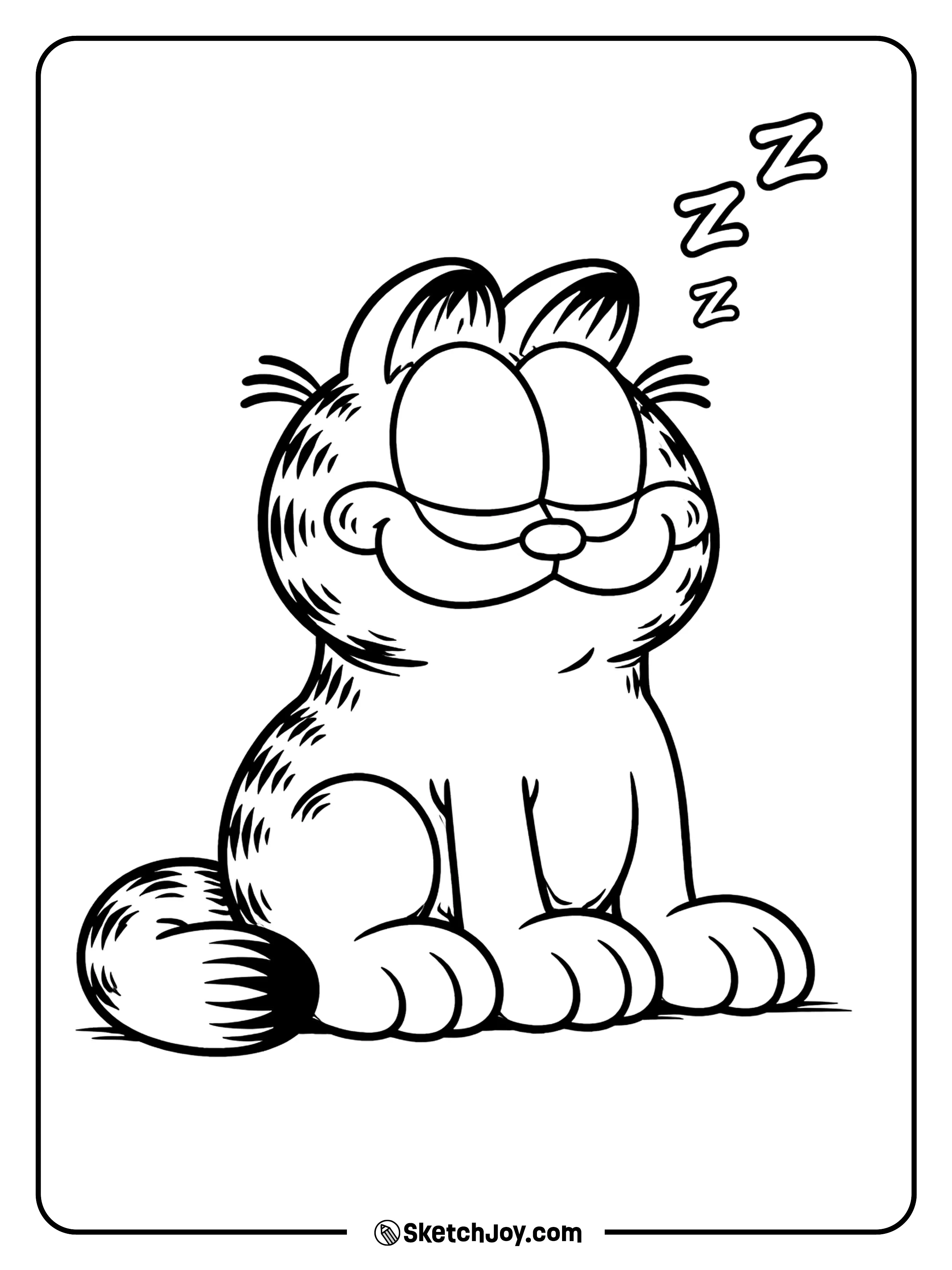 Garfield falls asleep sitting up, like it’s normal.