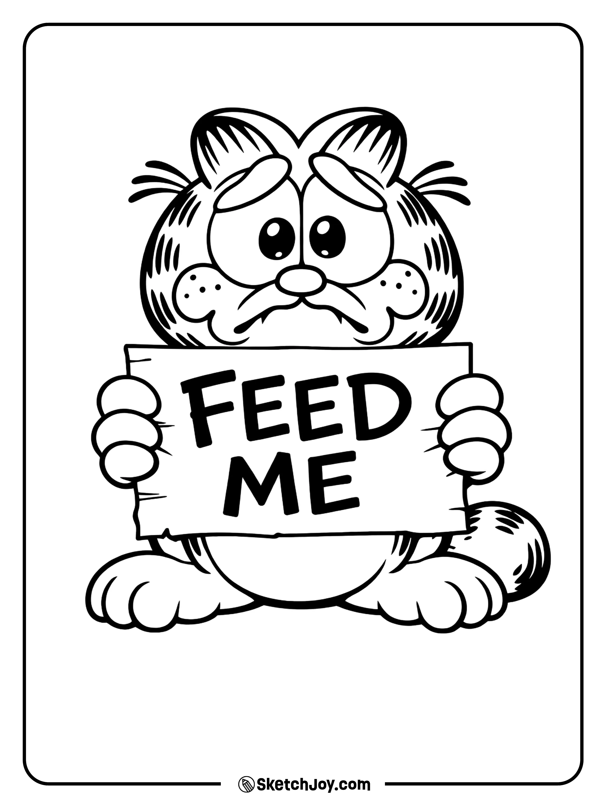 Garfield holds a sign and looks extra dramatic.