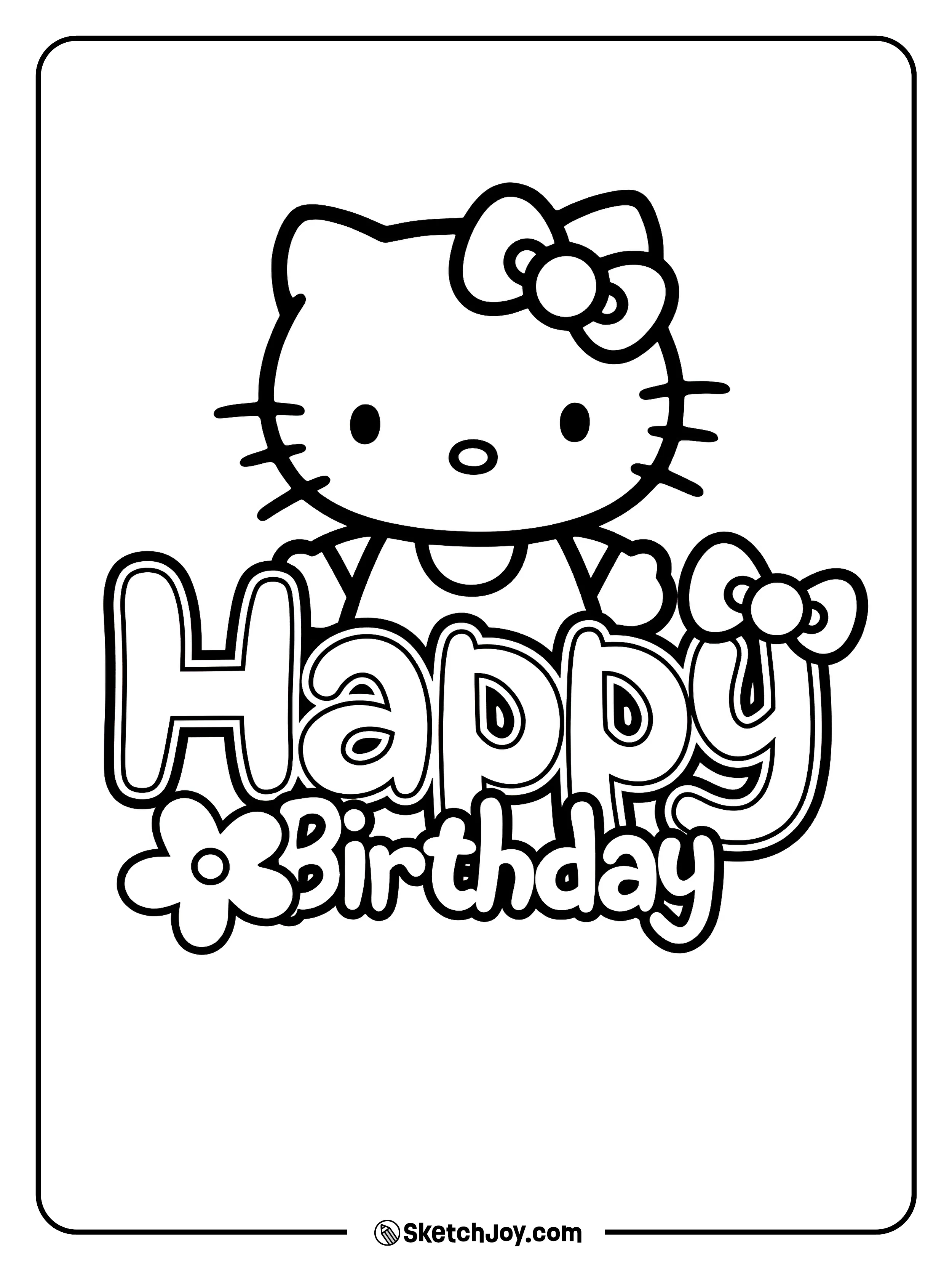 Hello Kitty smiles above a happy birthday message.