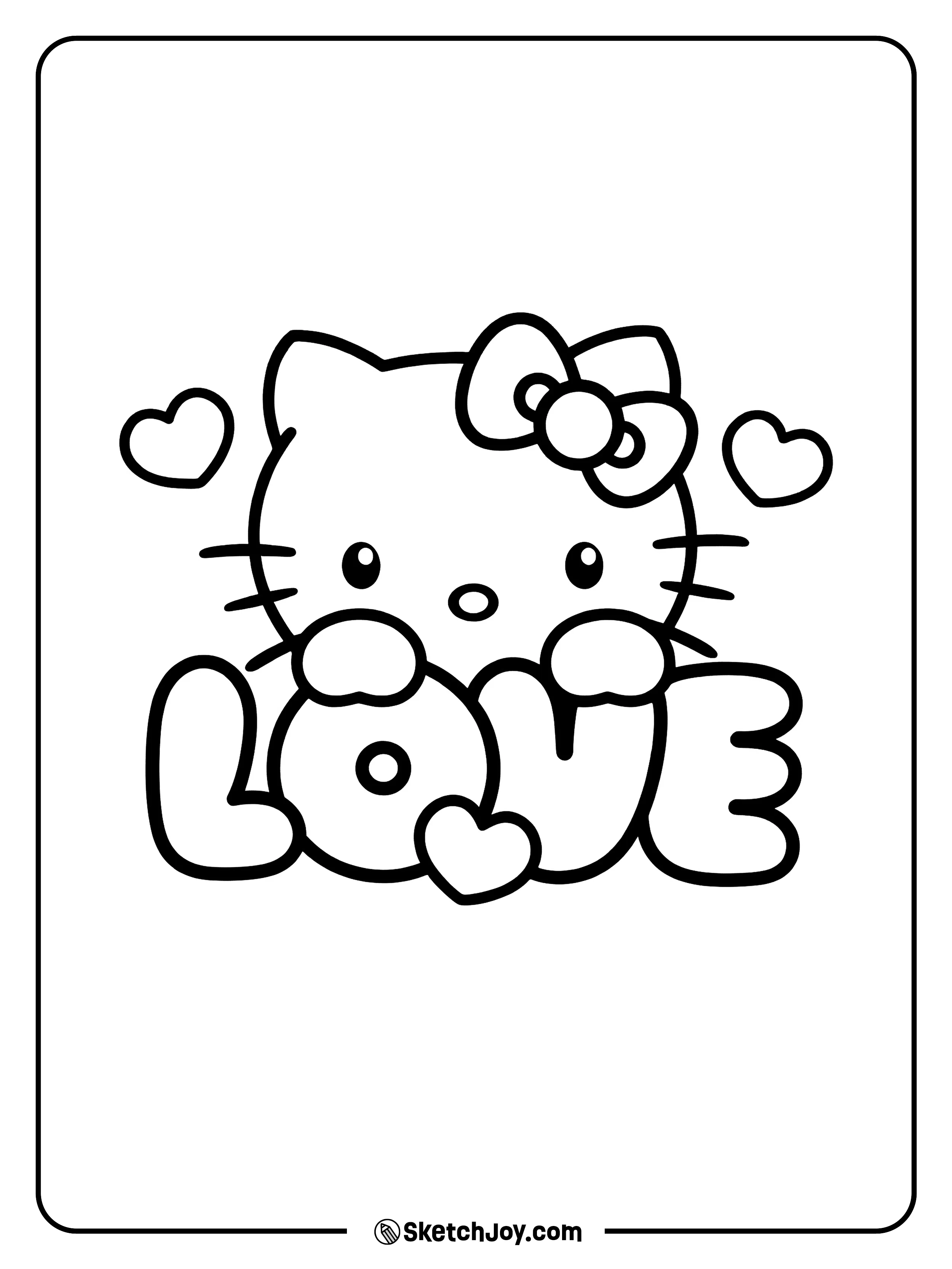 Hello Kitty shows the word “LOVE.”