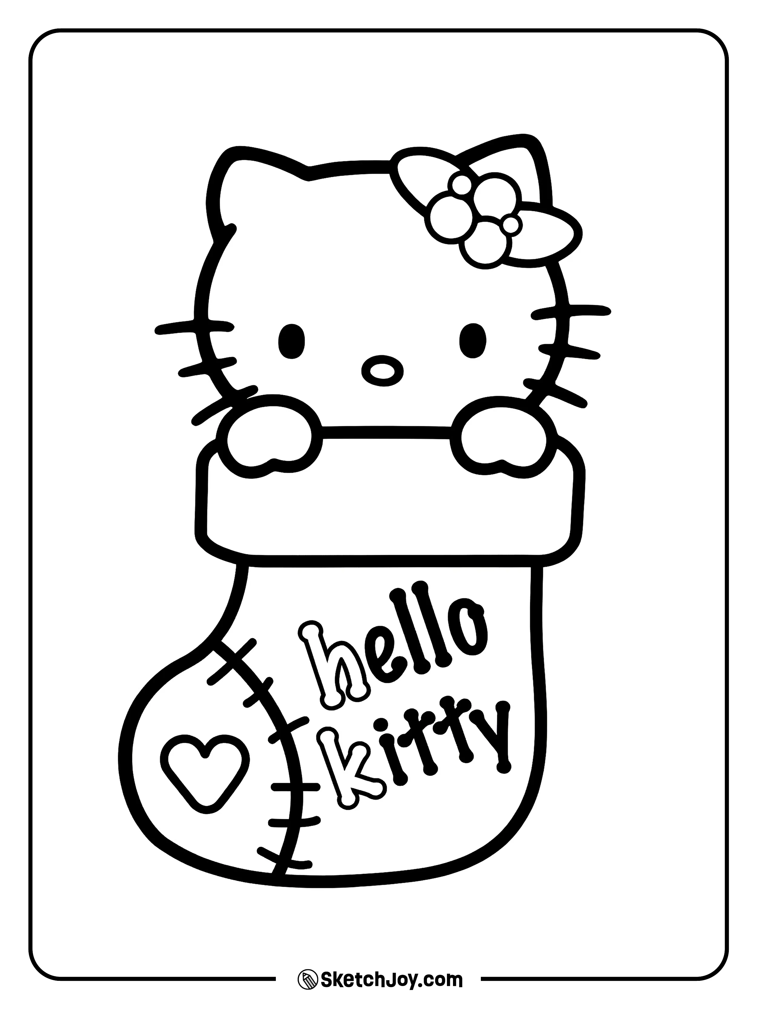 Hello Kitty peeks out from a big stocking with her name on it.