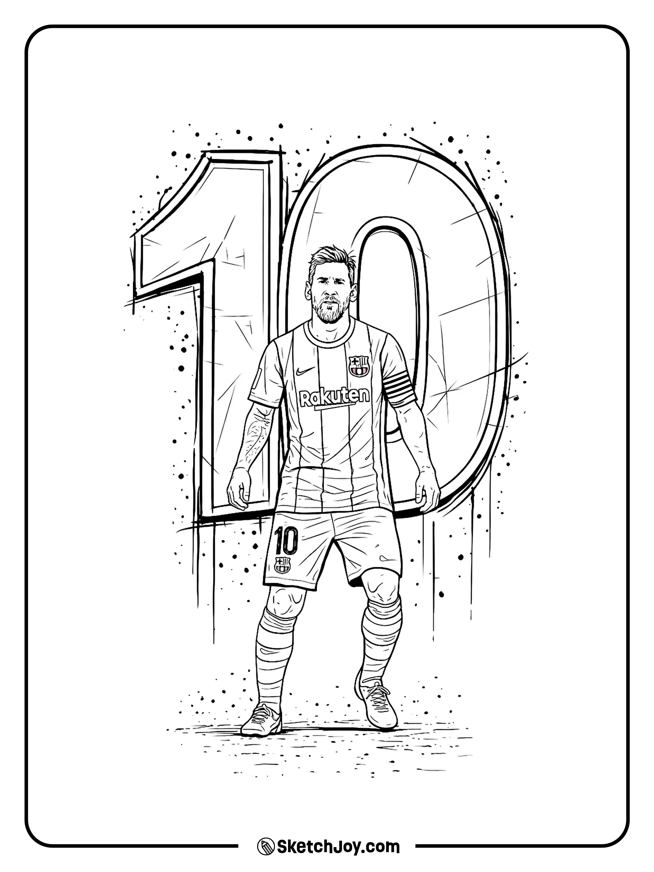 Messi (#10) holds a soccer ball in both hands.