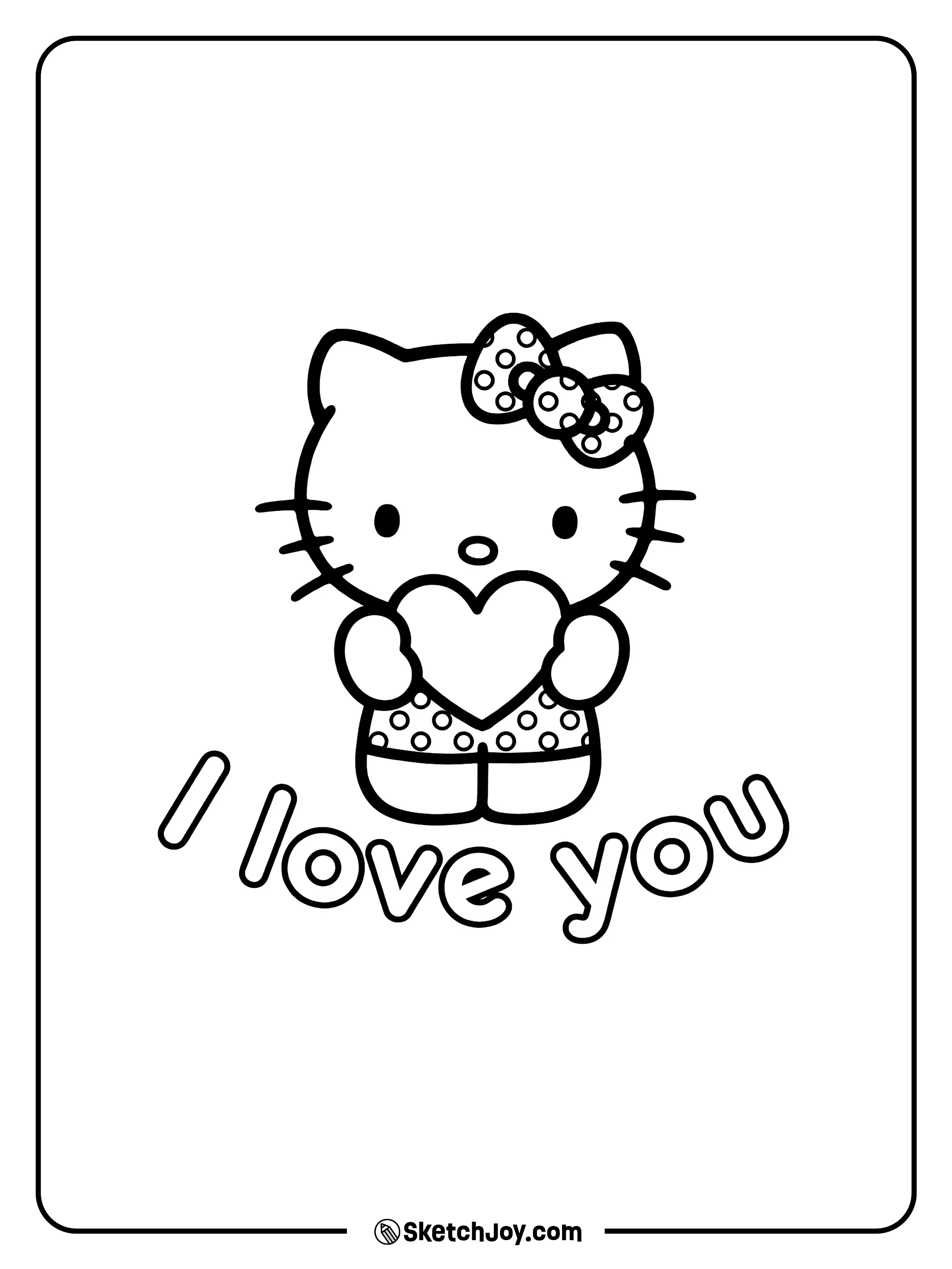 Hello Kitty holds a heart.