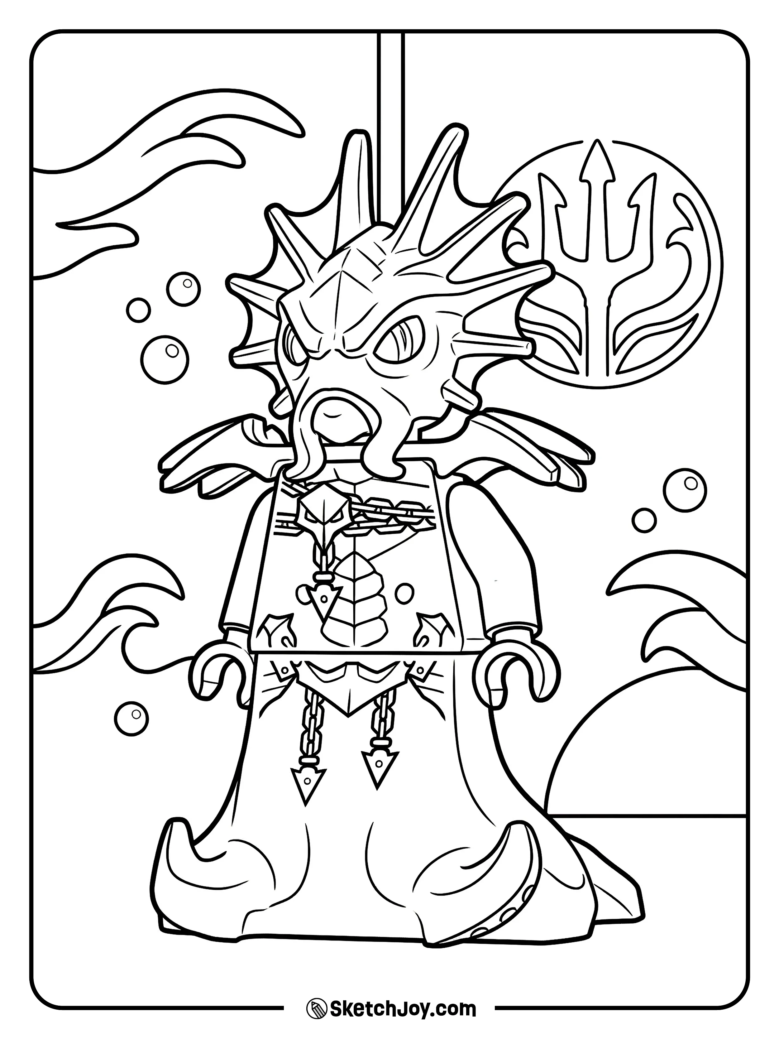 Kalmaar stands with waves and a sea symbol behind him.