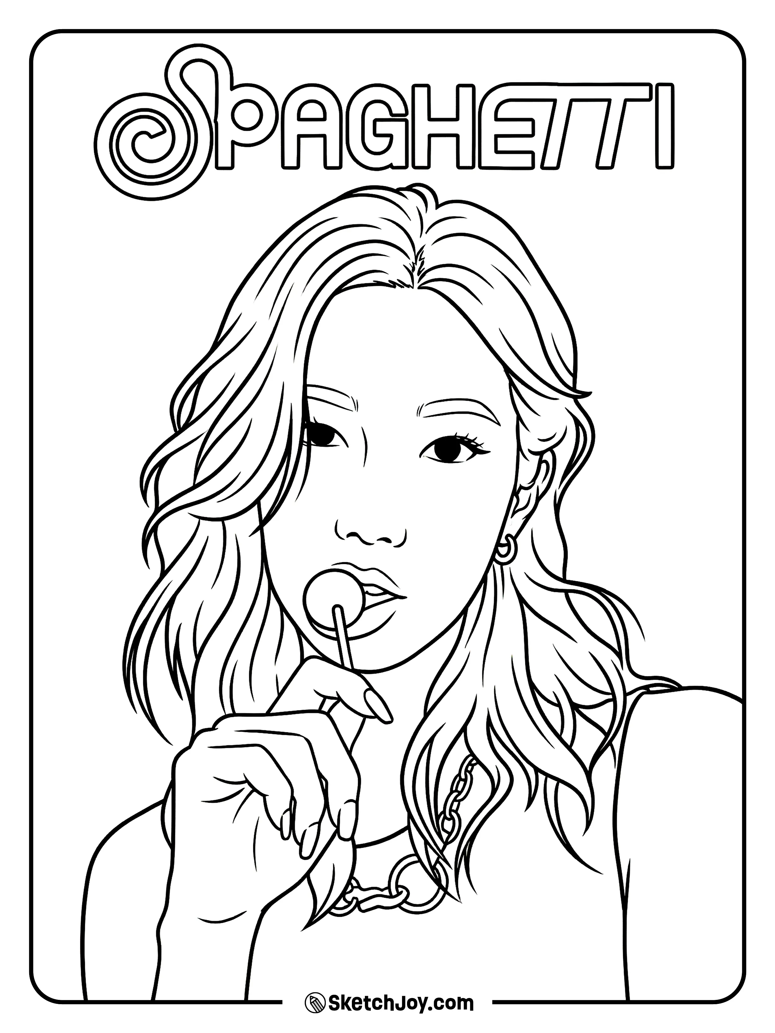 Kazuha holds a lollipop in a close-up pose with the “Spaghetti” text above her.