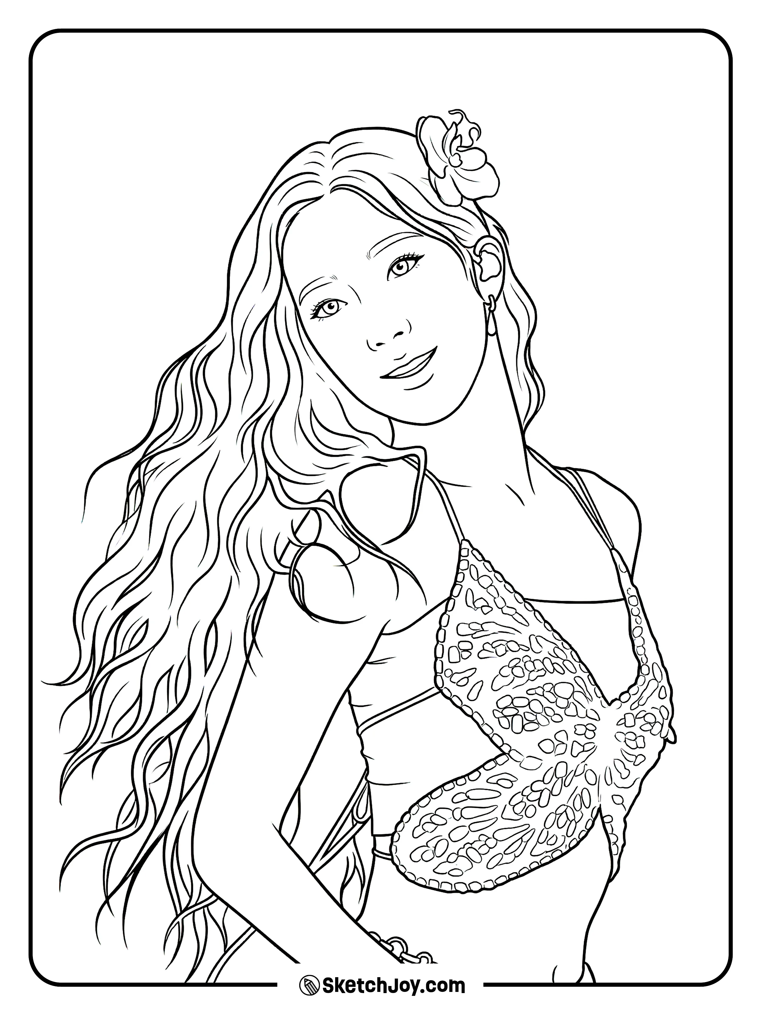 Kazuha smiles in a stylish top with a flower in her hair.