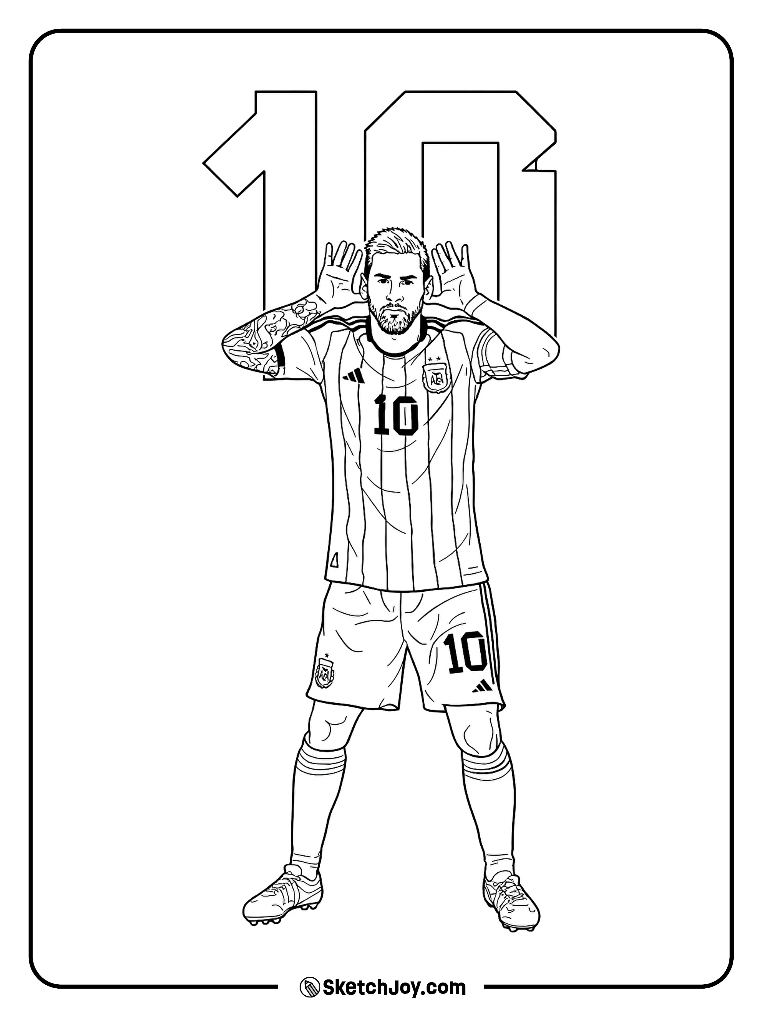 Messi sits on a grand throne holding the trophy, with a ball by his boot.