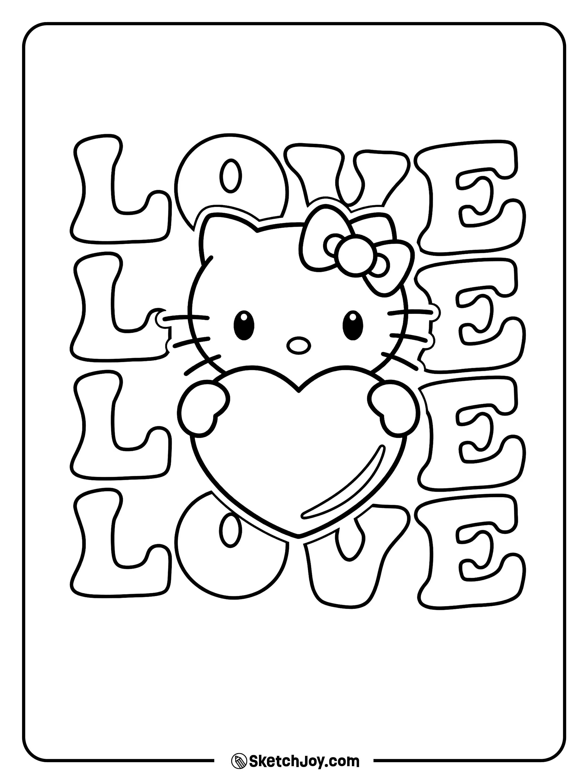 Hello Kitty holds a heart.