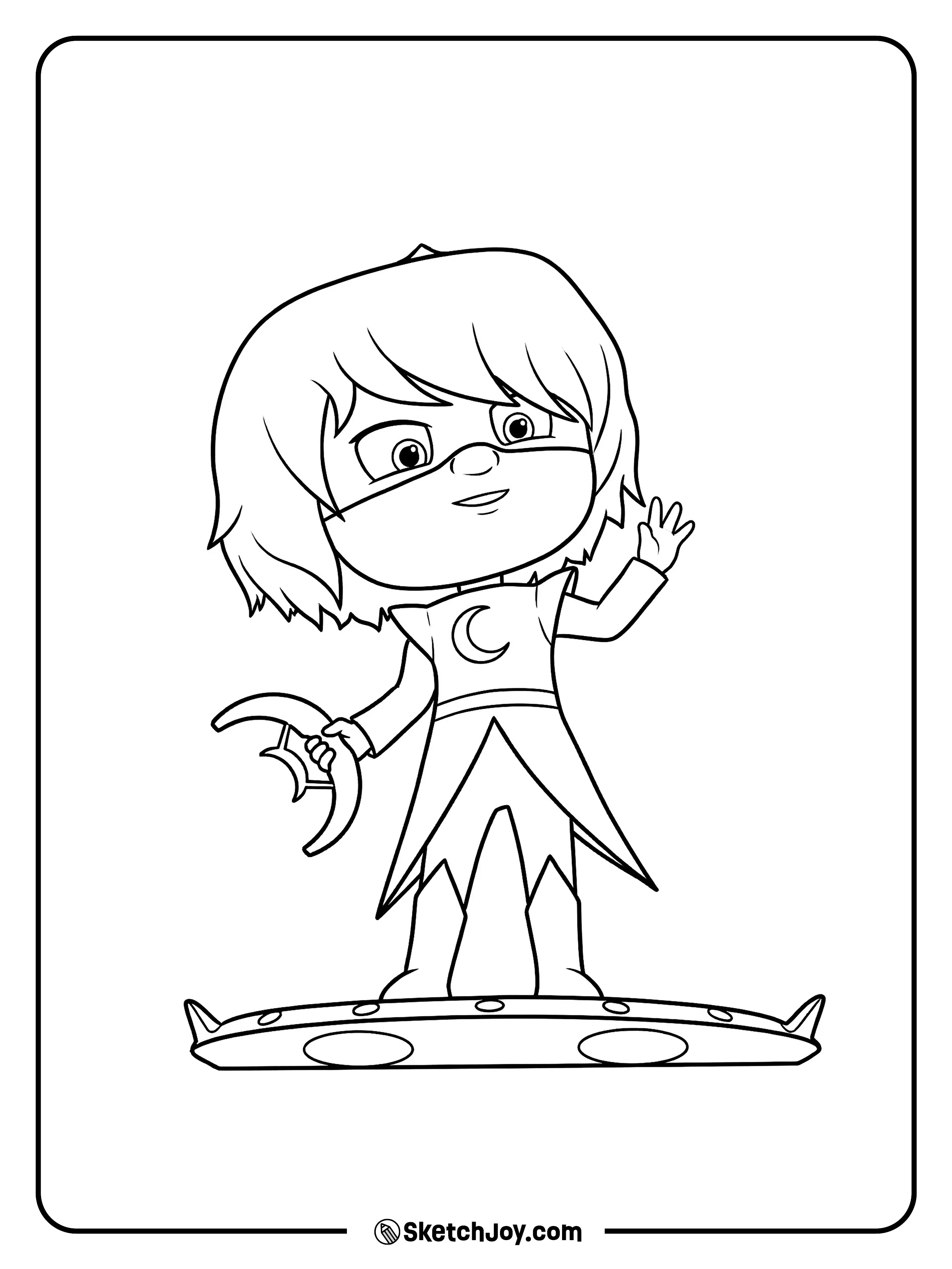 Luna Girl rides her Luna Board and holds her moon magnet.