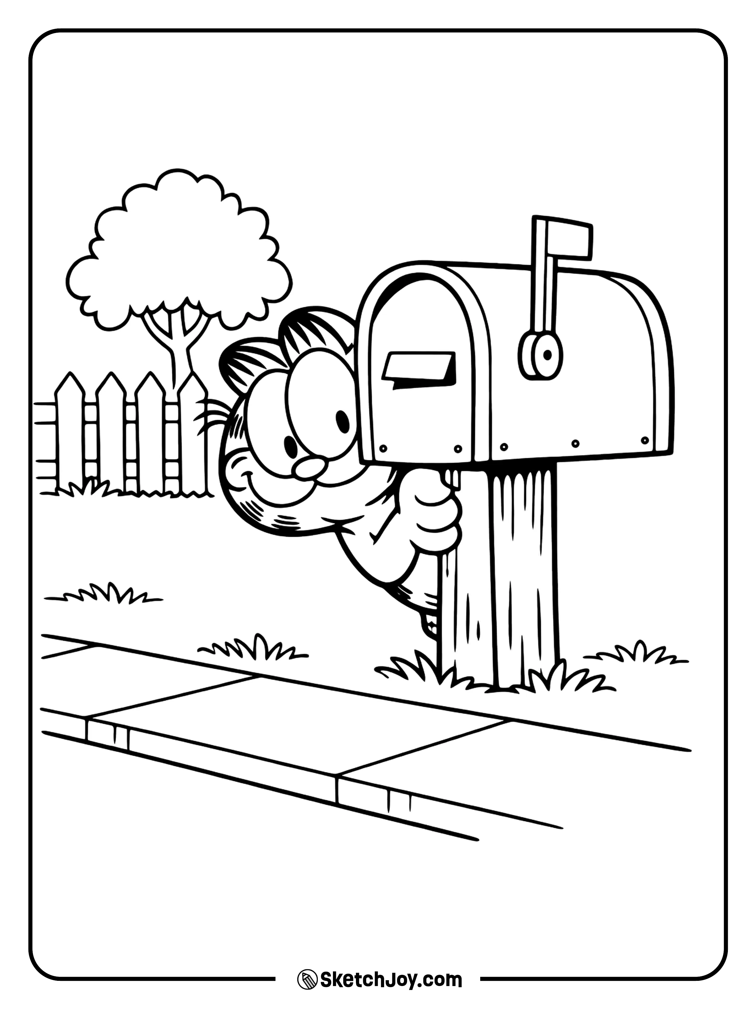 He peeks from behind a mailbox like he’s up to something.