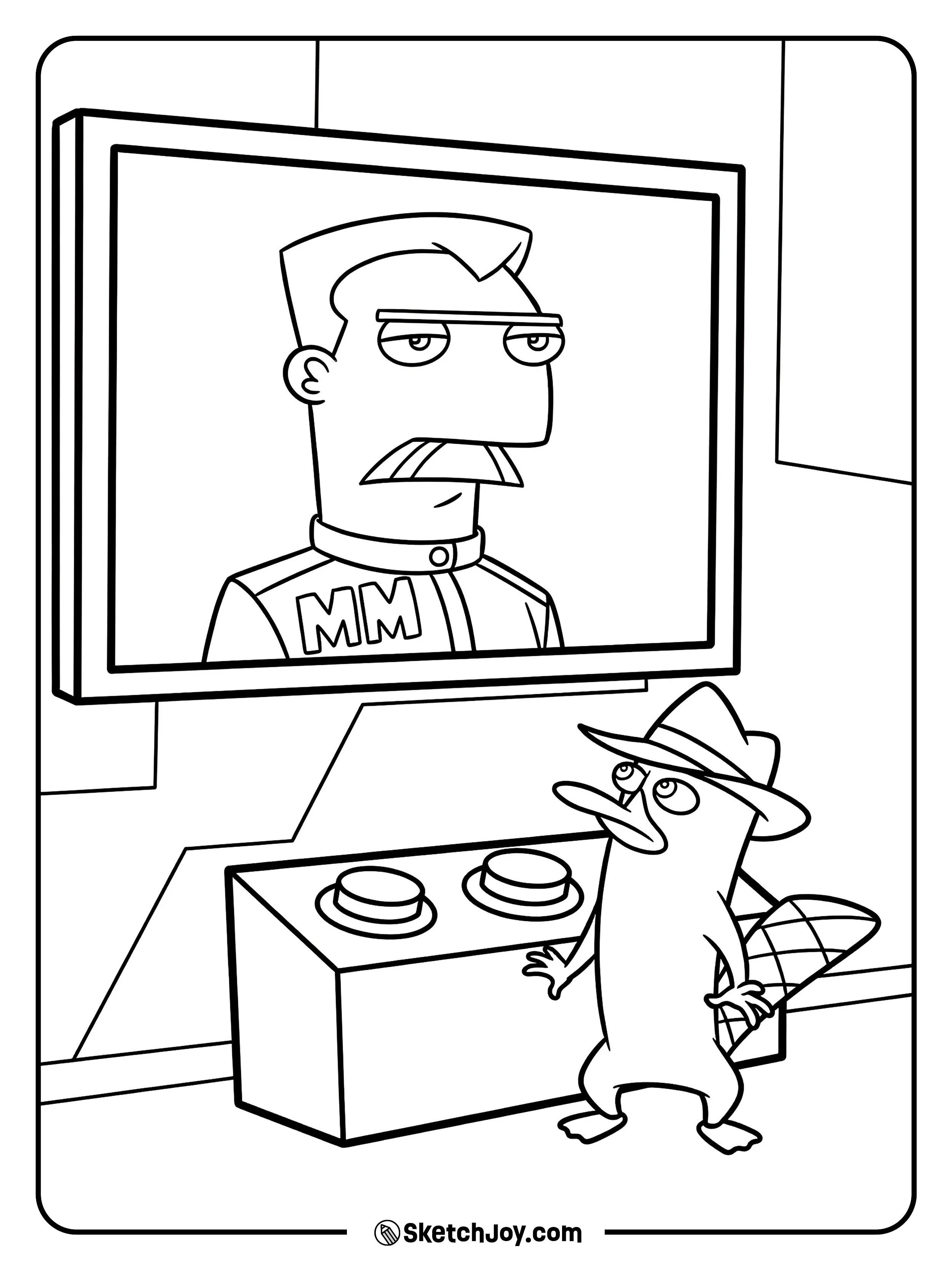 Major Monogram gives orders from a large screen with simple icons.