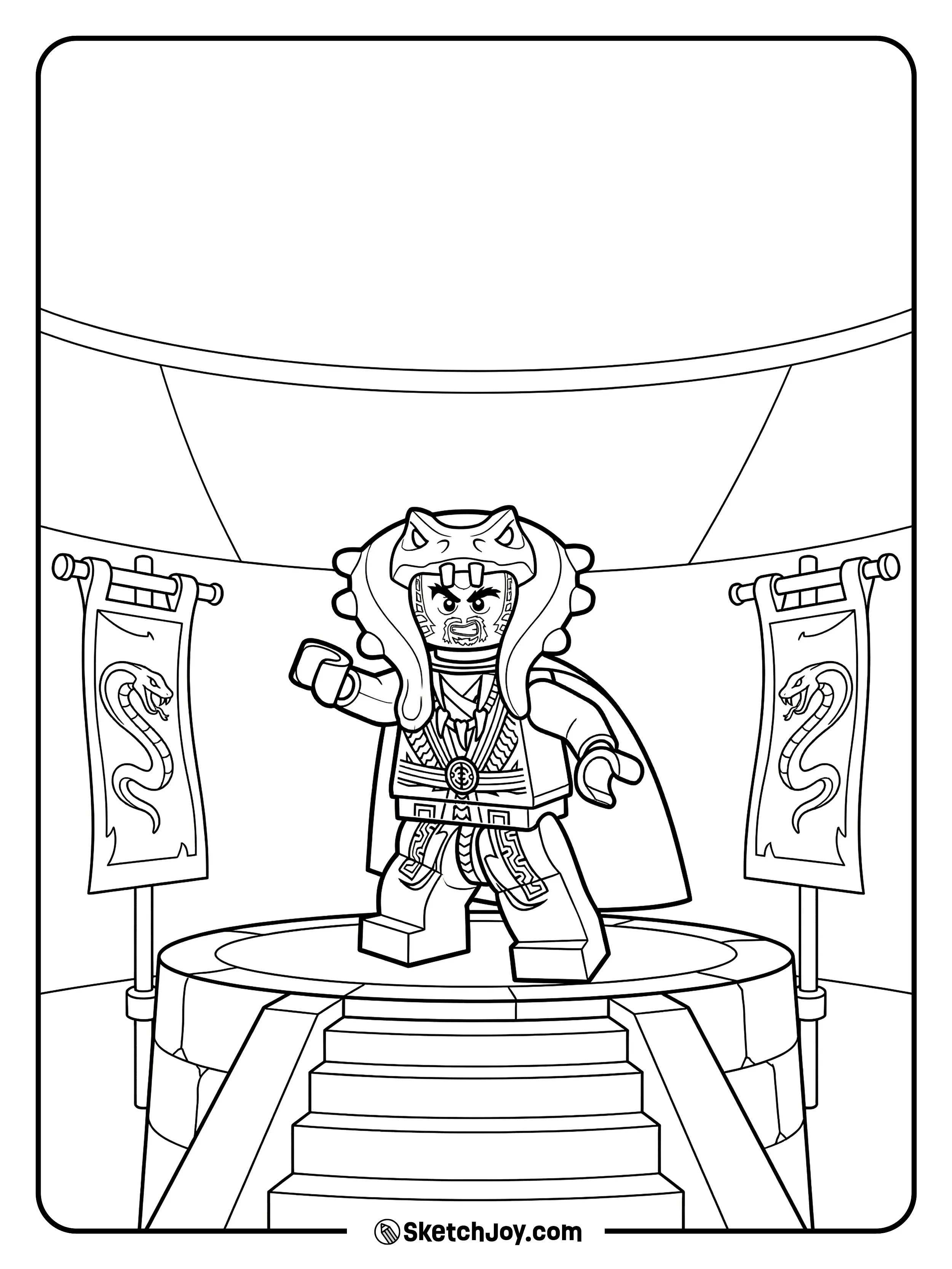 Master Chen stands in an arena with simple flags and steps.