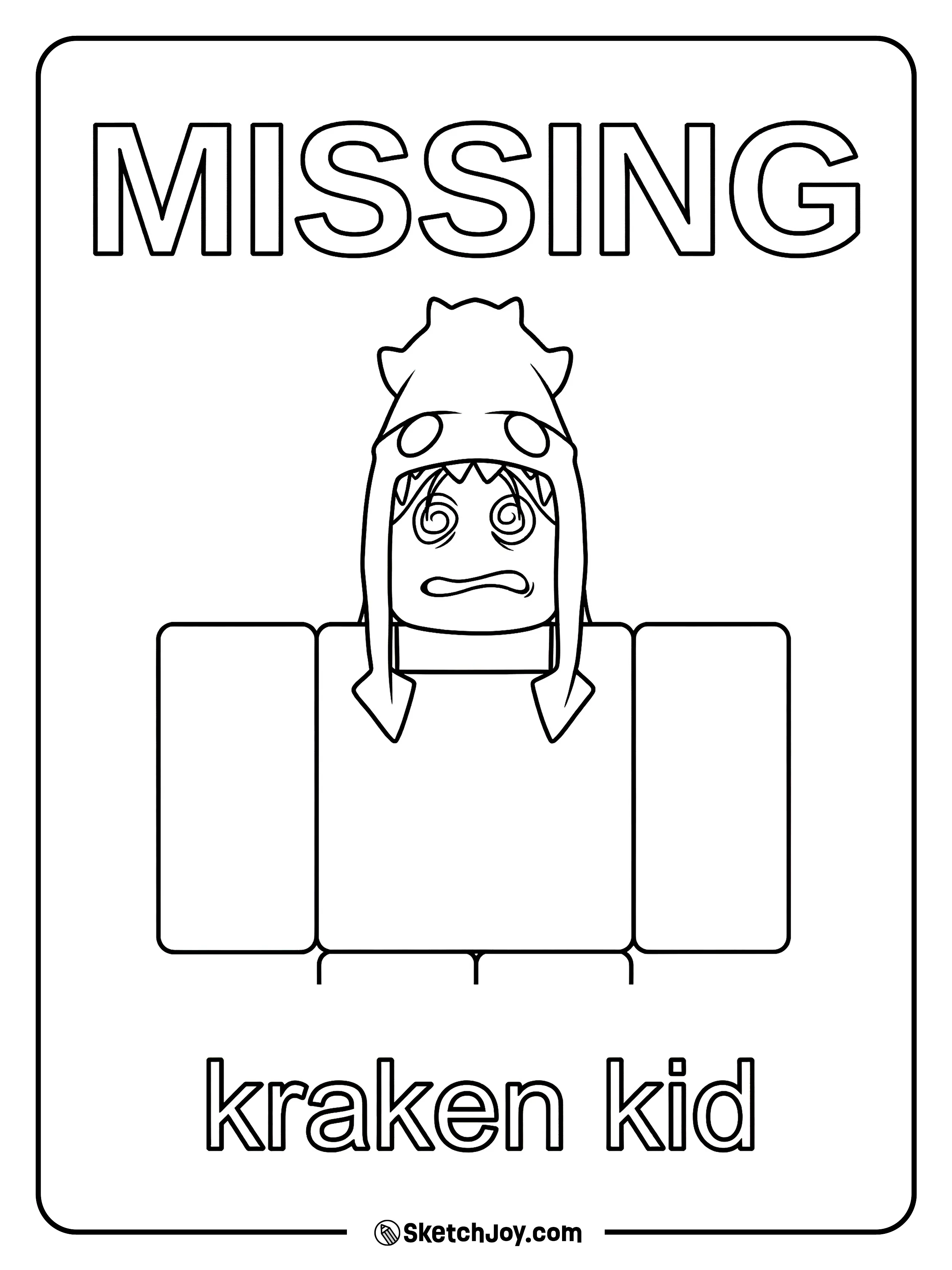 A missing poster shows the Kraken Kid with a worried face.