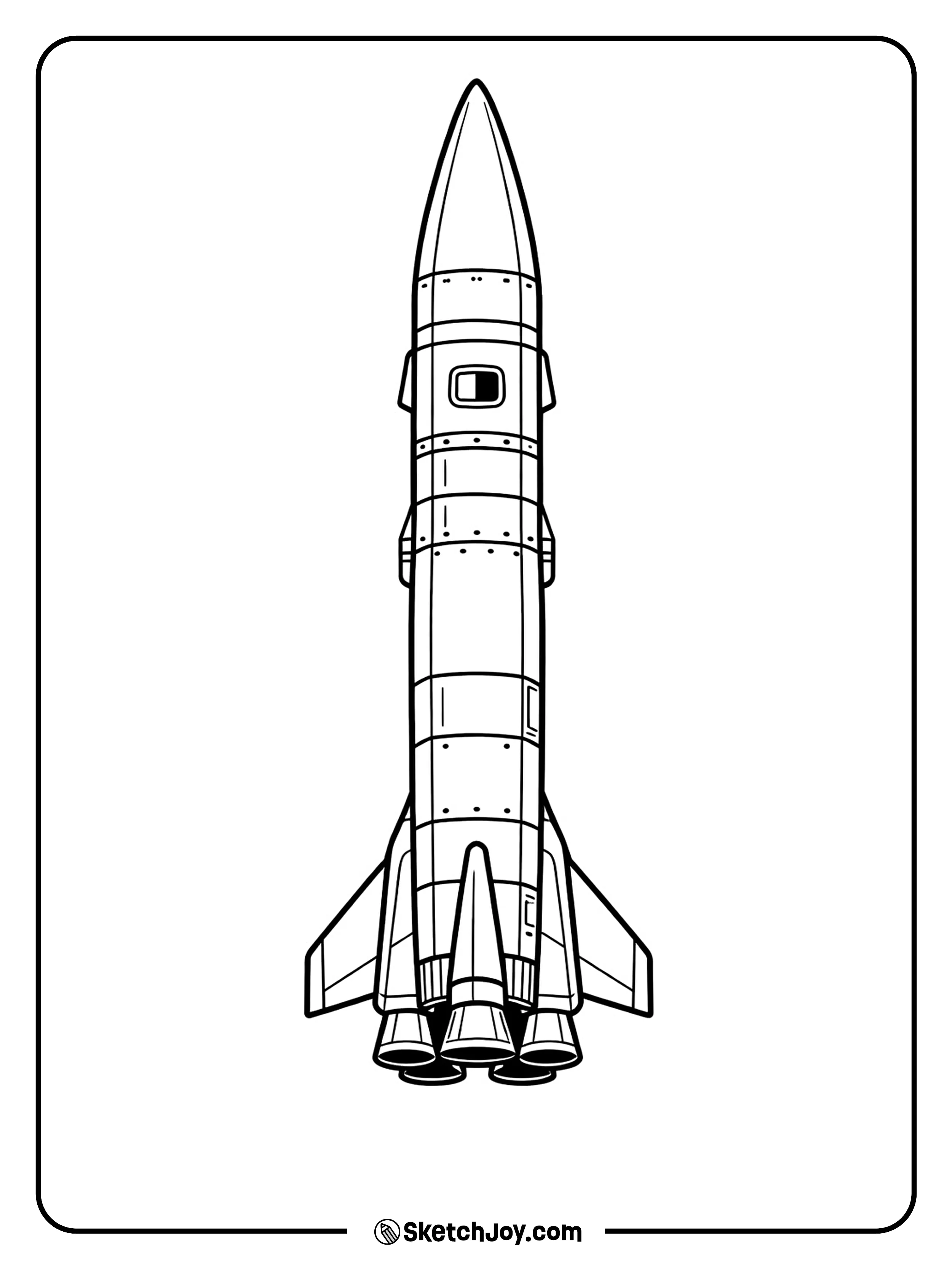 A modern launch vehicle has clean panels and a sharp tip.