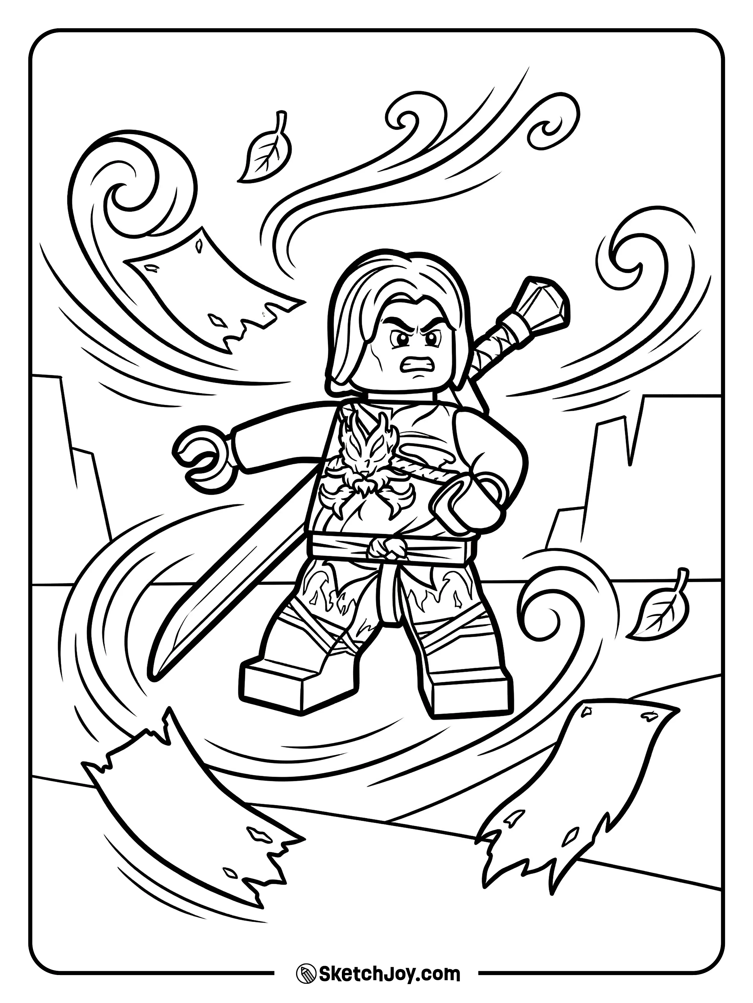 Morro floats on a ghost wind with torn banners behind him.