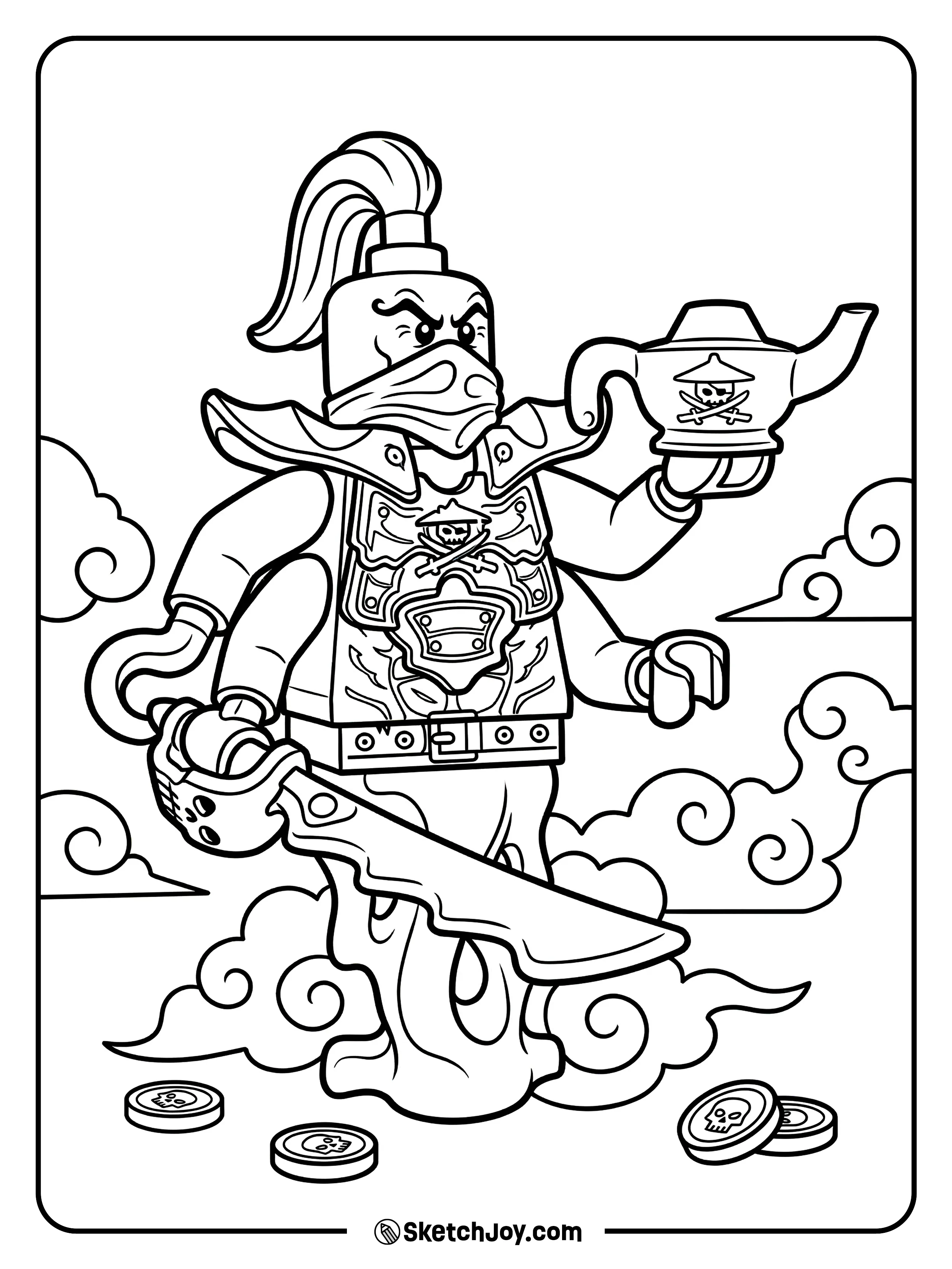 Nadakhan holds a magic lamp and smiles like a trickster.