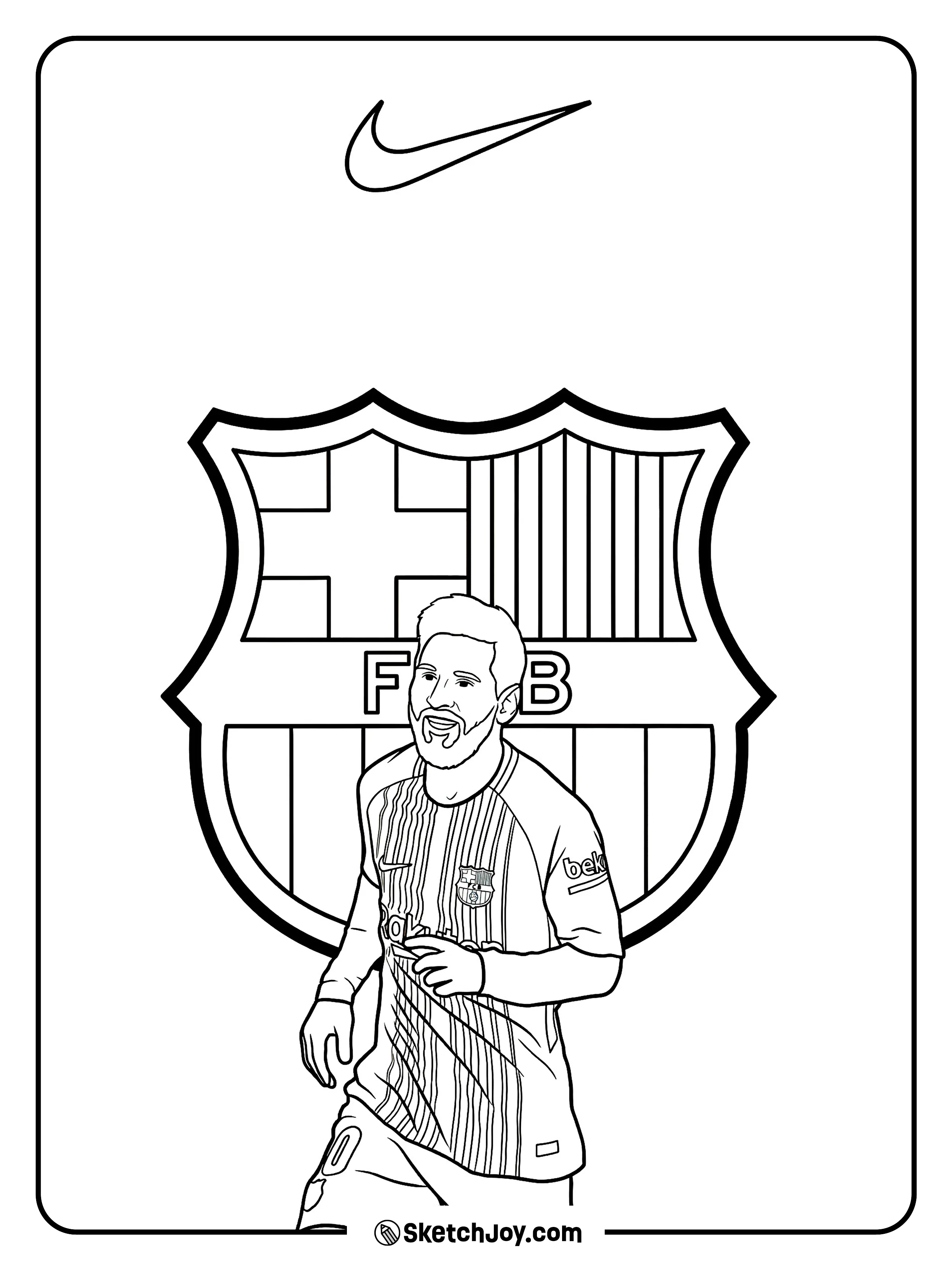 Messi kit sketch placed in front of a large FC Barcelona badge.