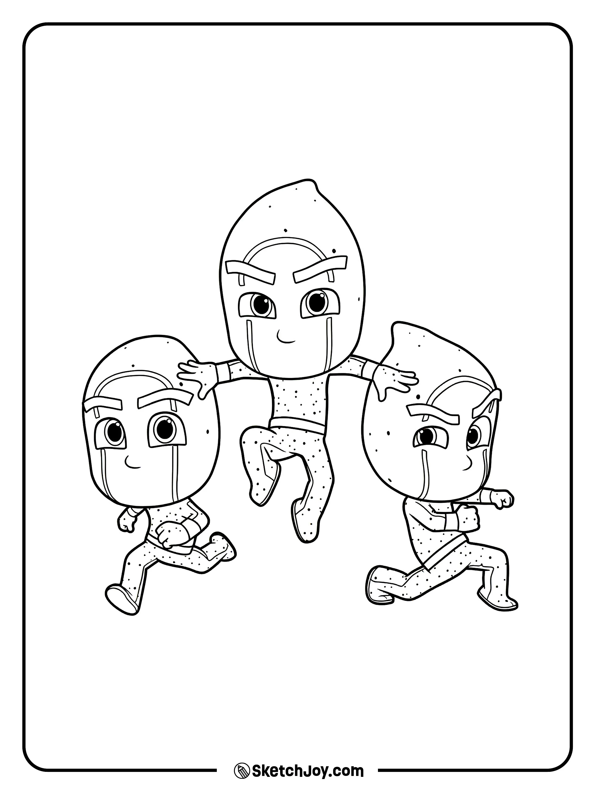 Three Ninjalinos move in different poses like a quick team.