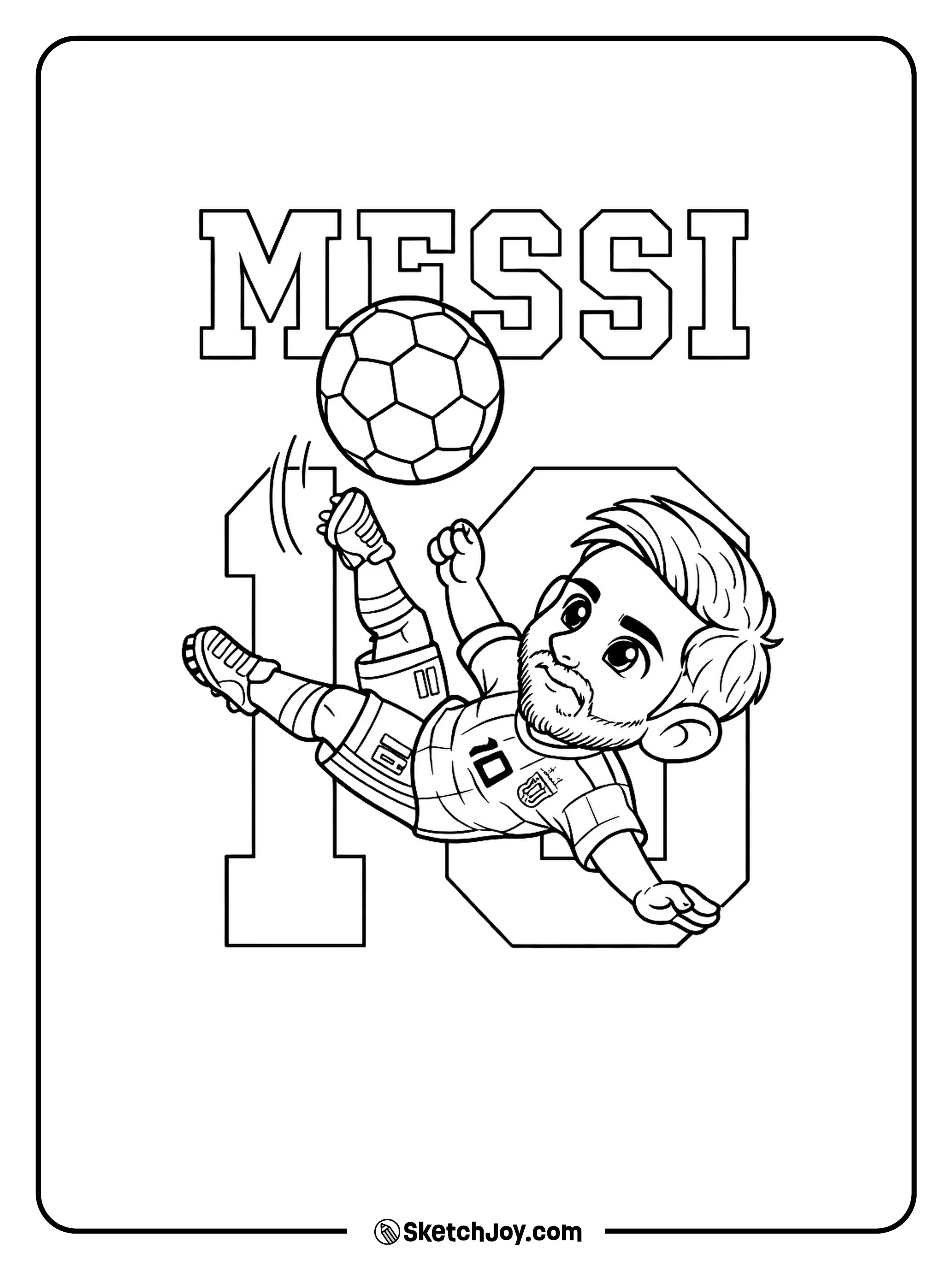 Chibi Messi hits an overhead kick under the big 10.