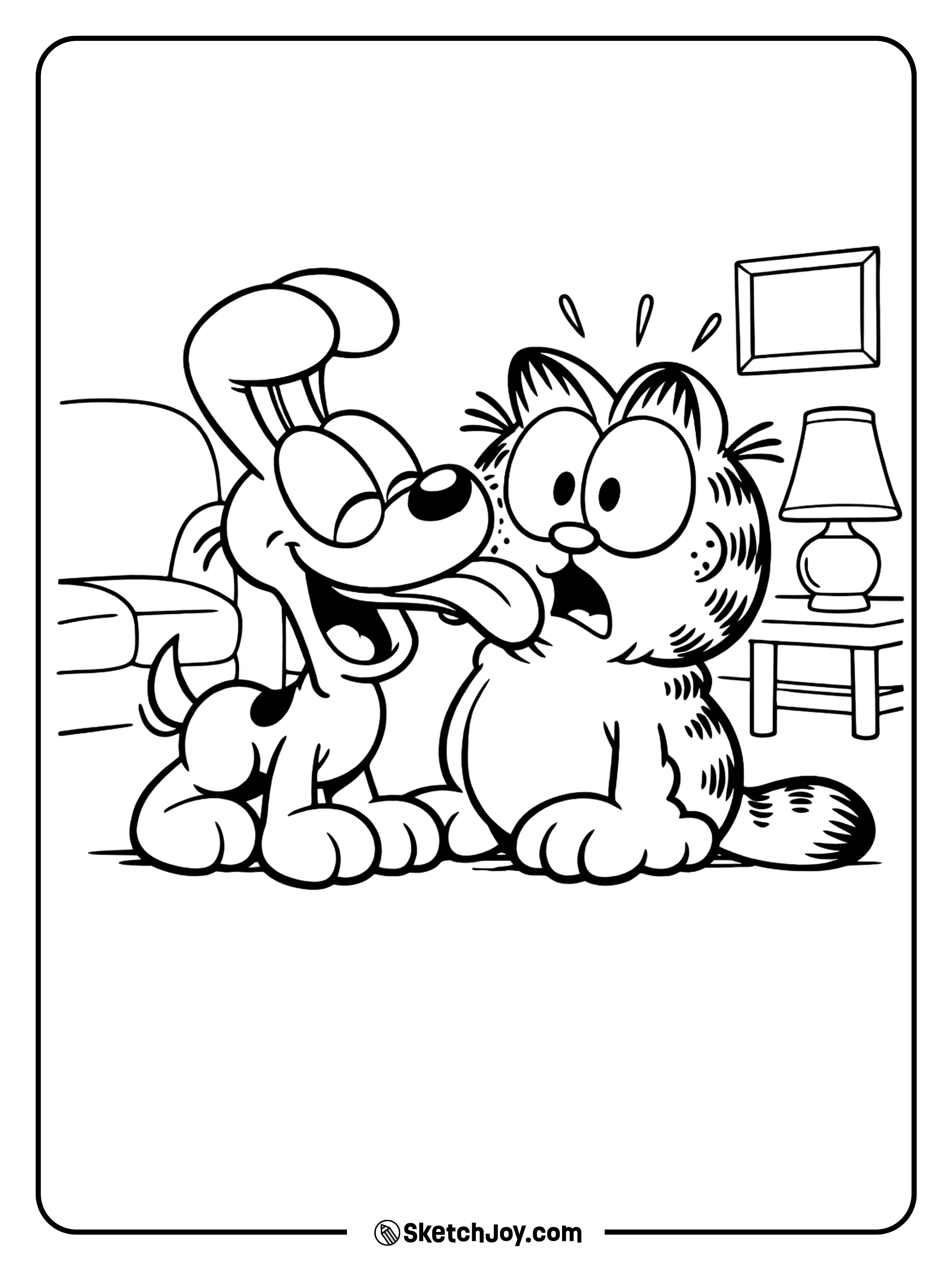 Odie gives a big lick and Garfield looks shocked.