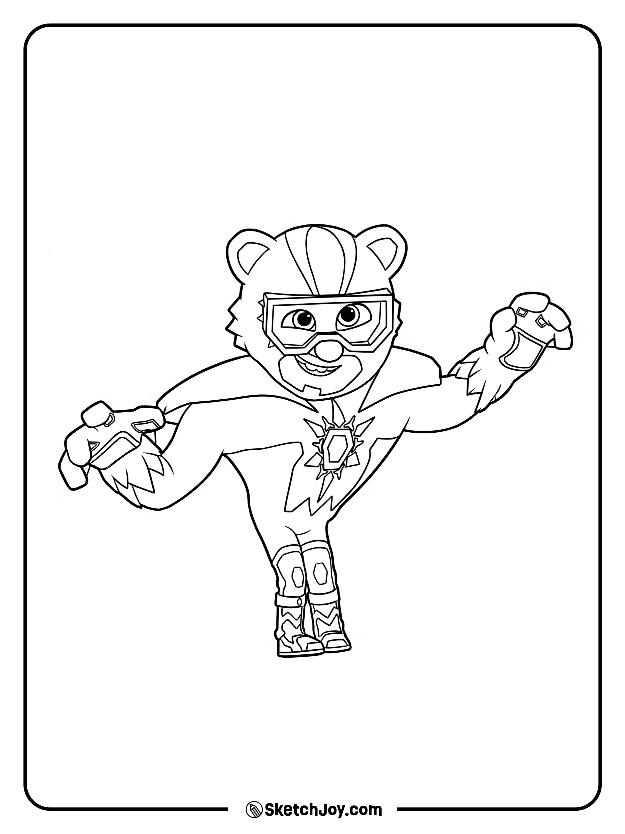 A PJ Masks hero in an animal-style suit stands ready with big gloves and a grin.