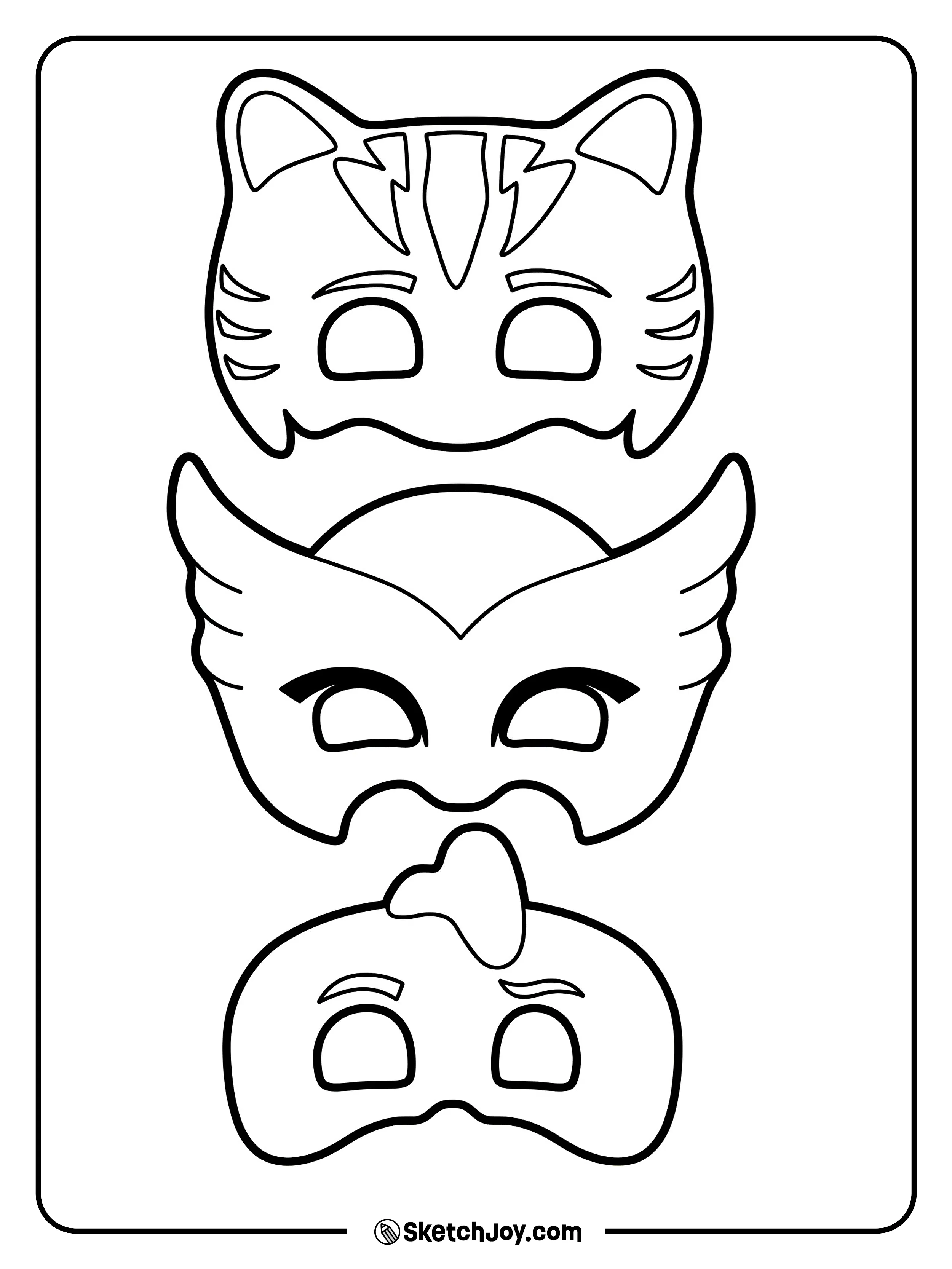 Catboy, Owlette, and Gekko masks are stacked in one simple set.