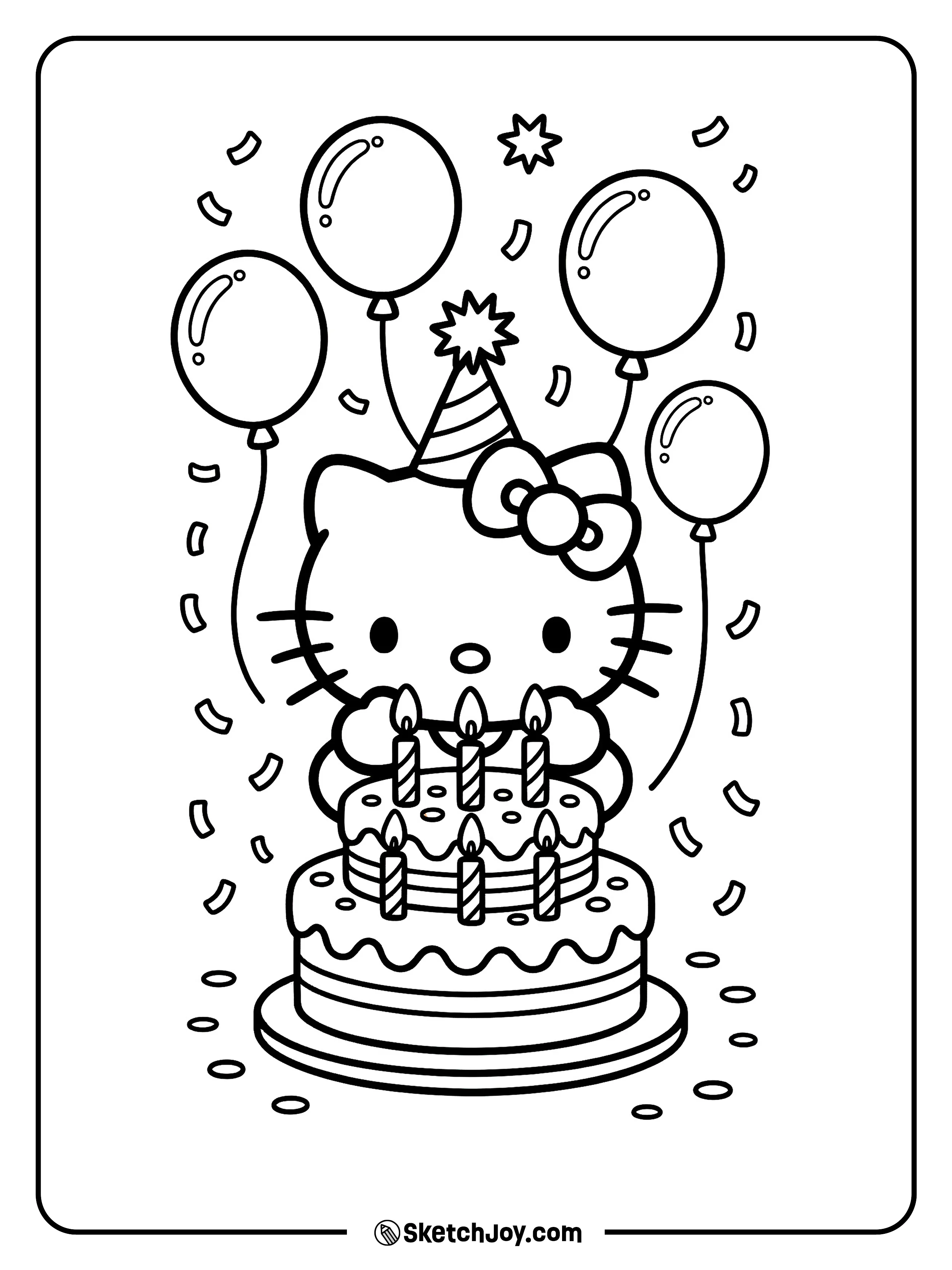 Hello Kitty celebrates with a birthday cake.