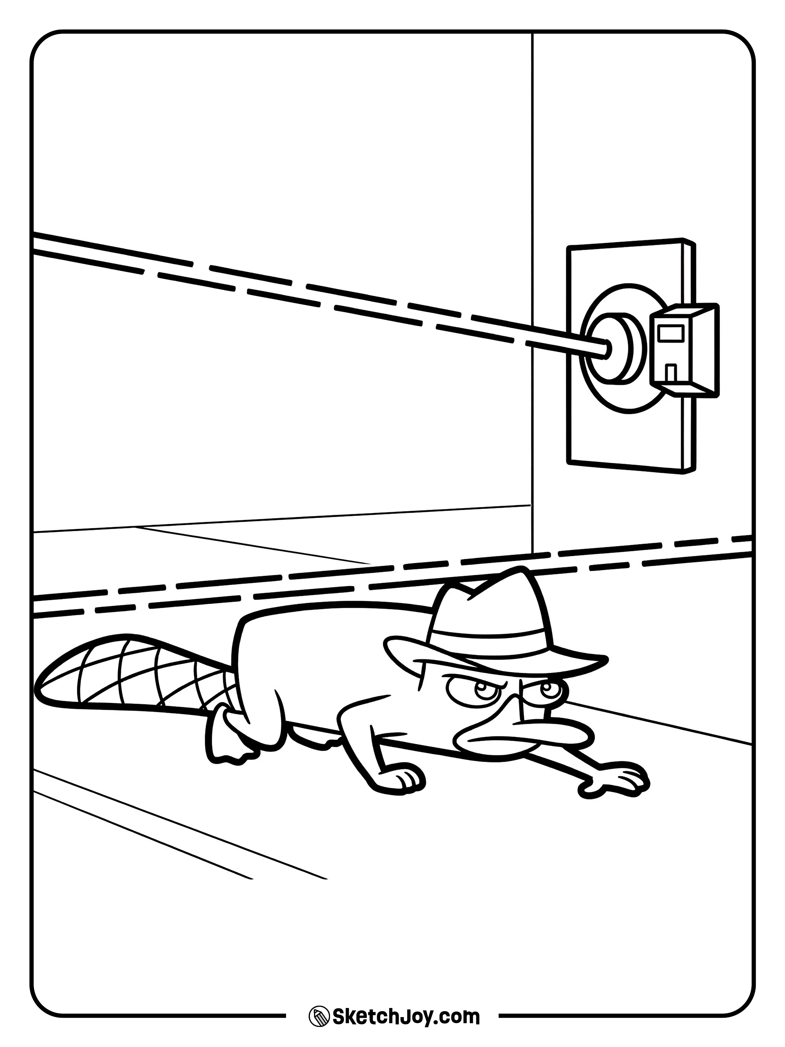 Perry crawls under two laser lines to get past a trap.