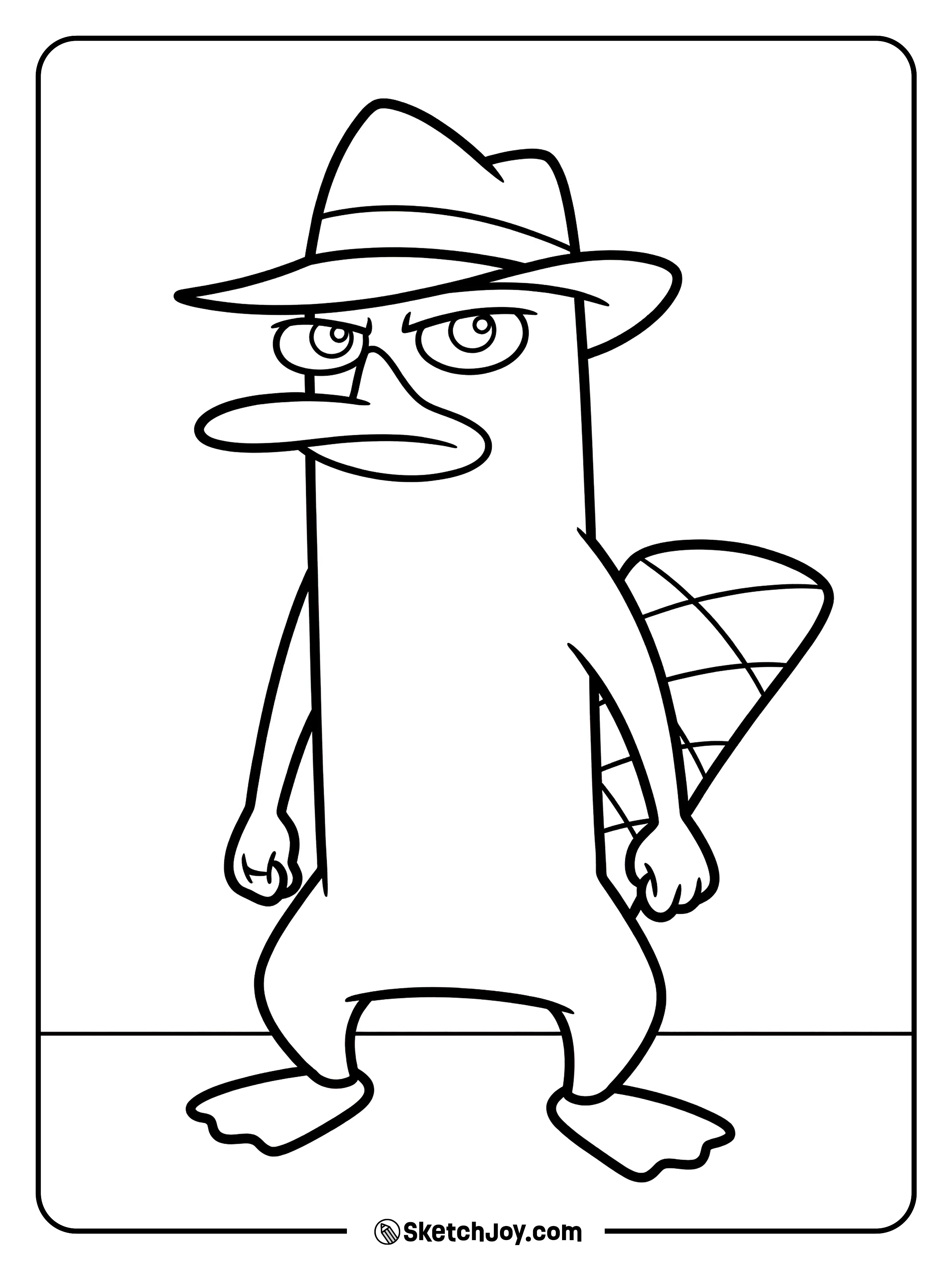 Perry stands ready like a secret agent with a cool hat and calm face.