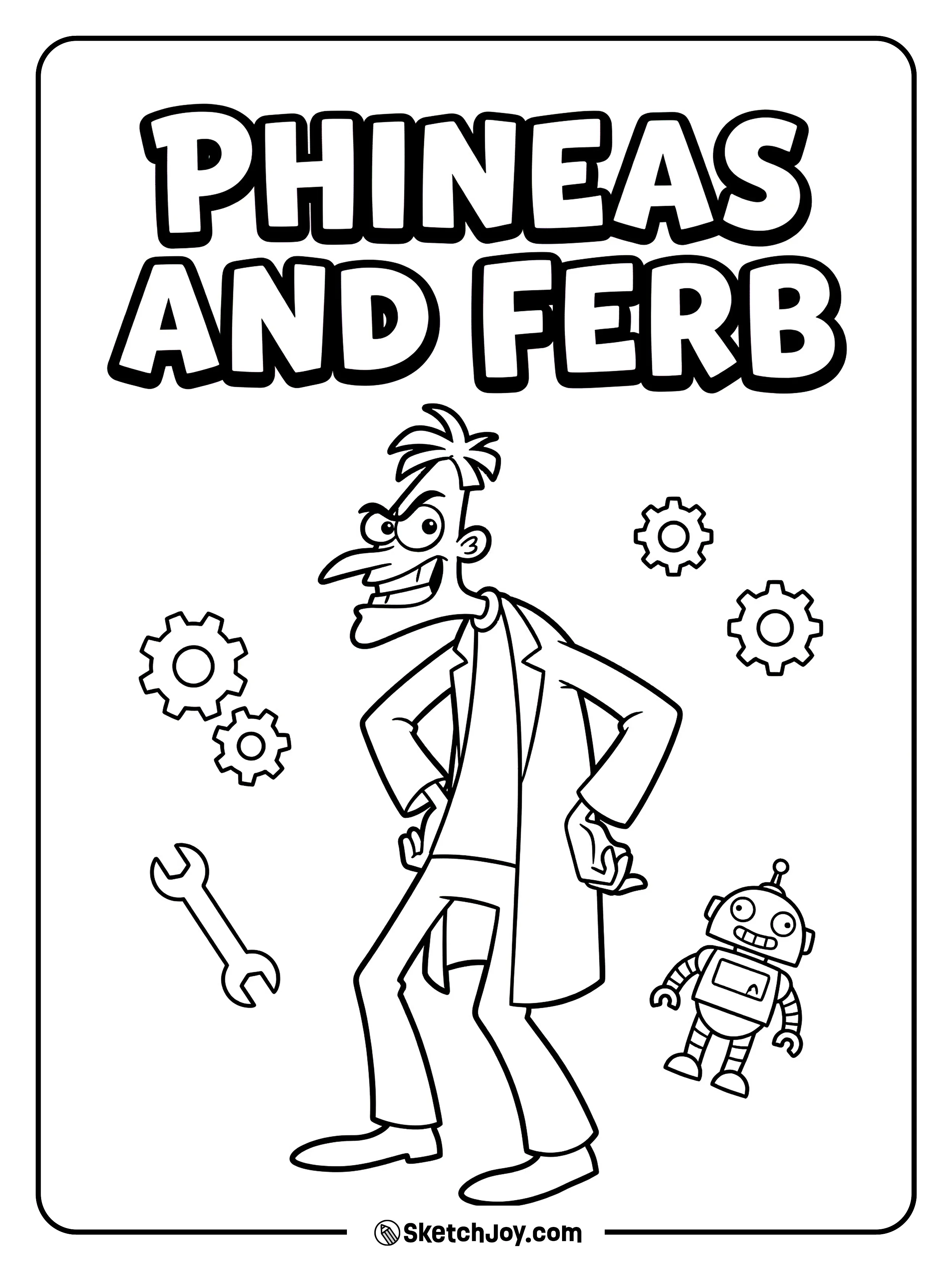 The show title sits above while Doofenshmirtz stands under it with a grin.