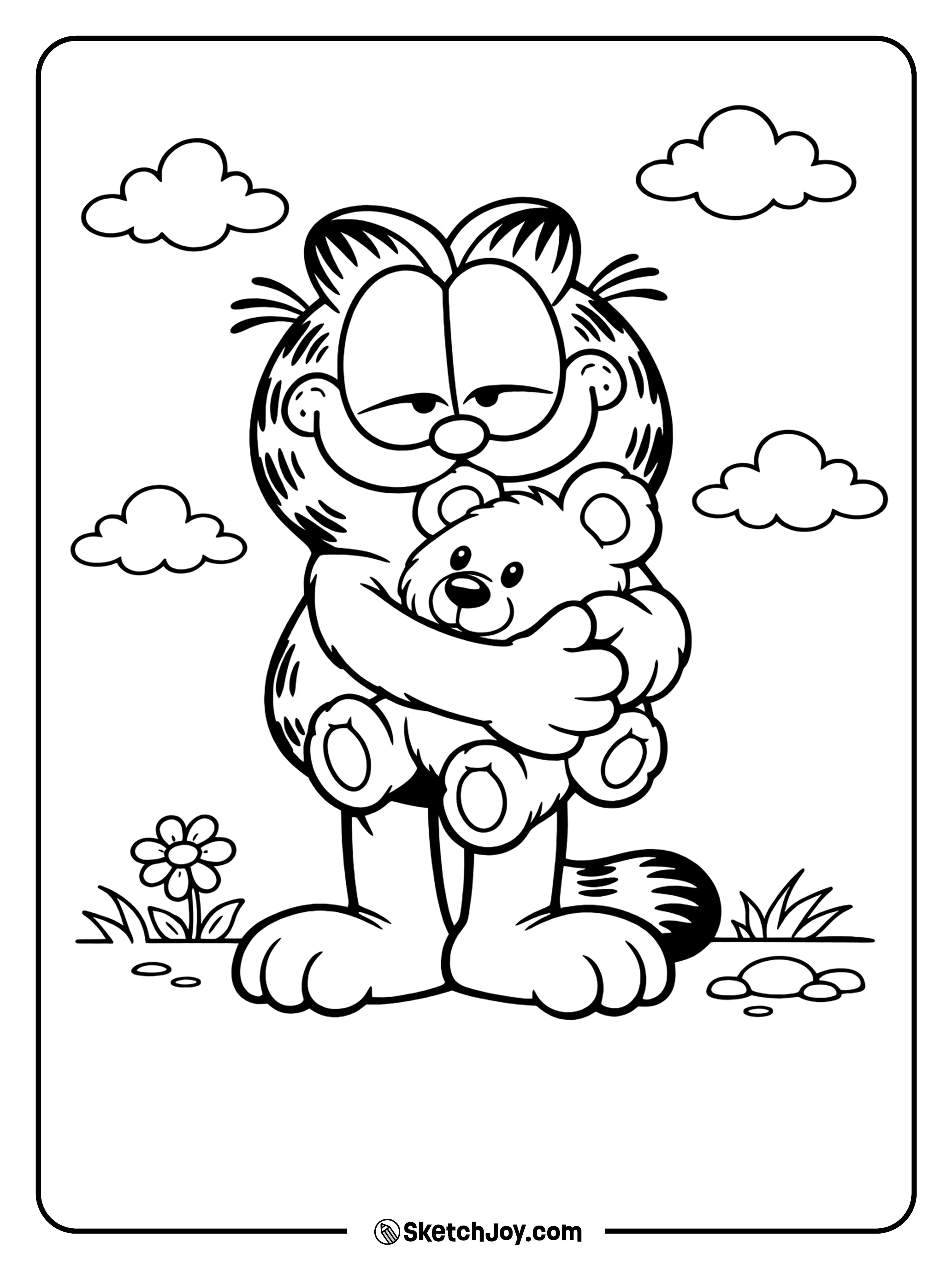 He cuddles his teddy bear super tight.