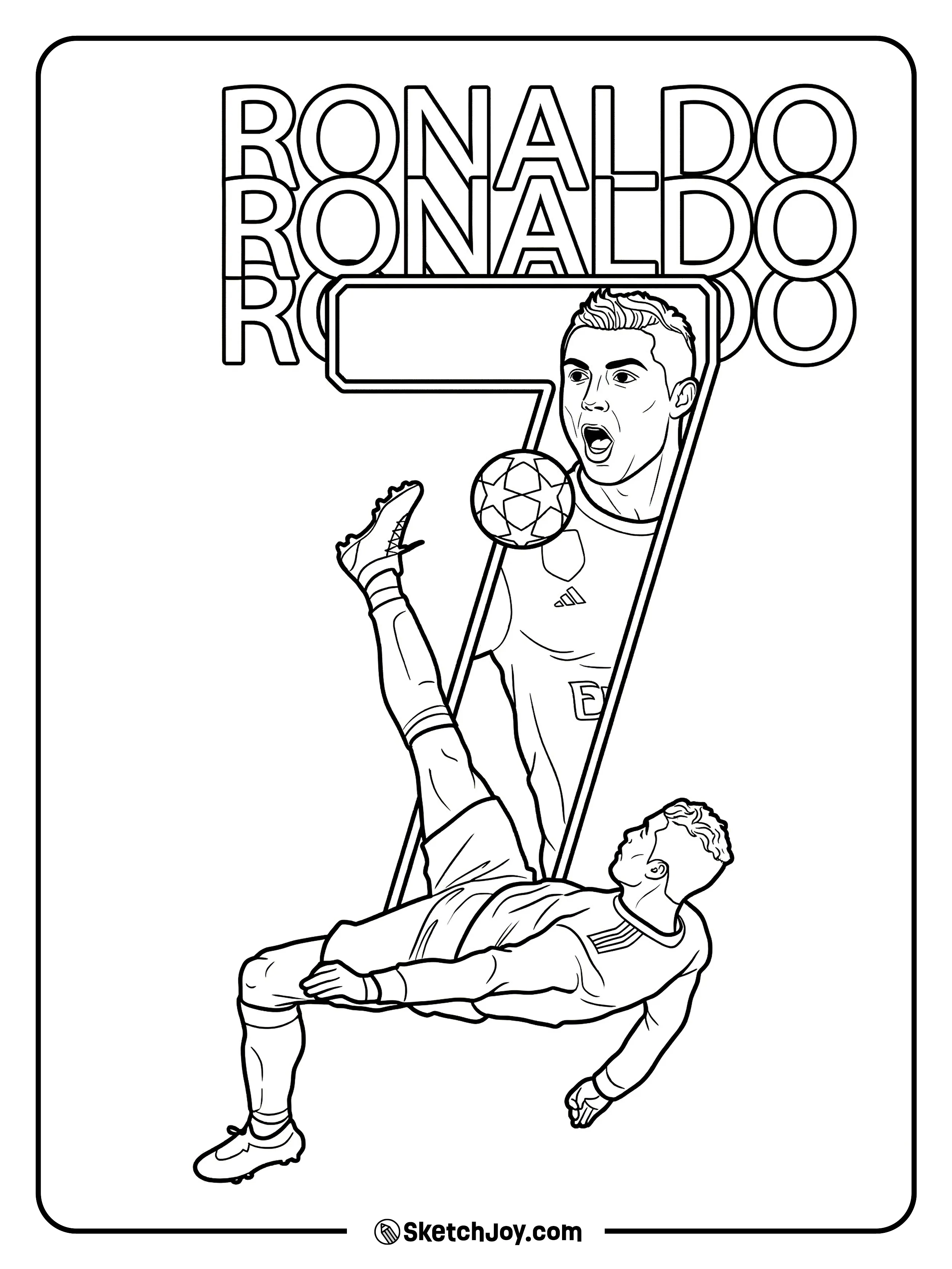 A classic overhead kick scene with CR7 text and a ball in the air.