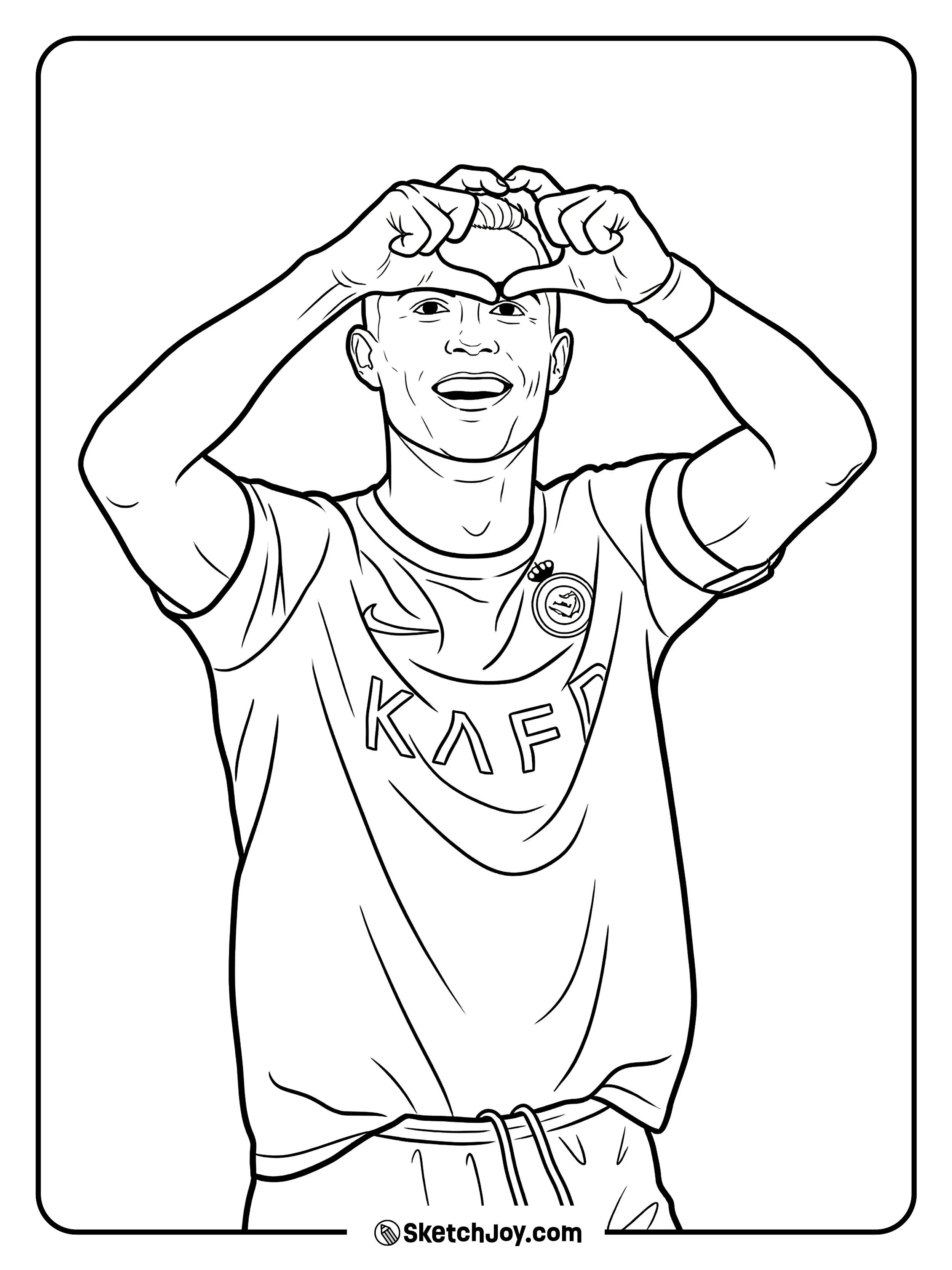 Cristiano makes a heart with his hands in a happy fan moment.