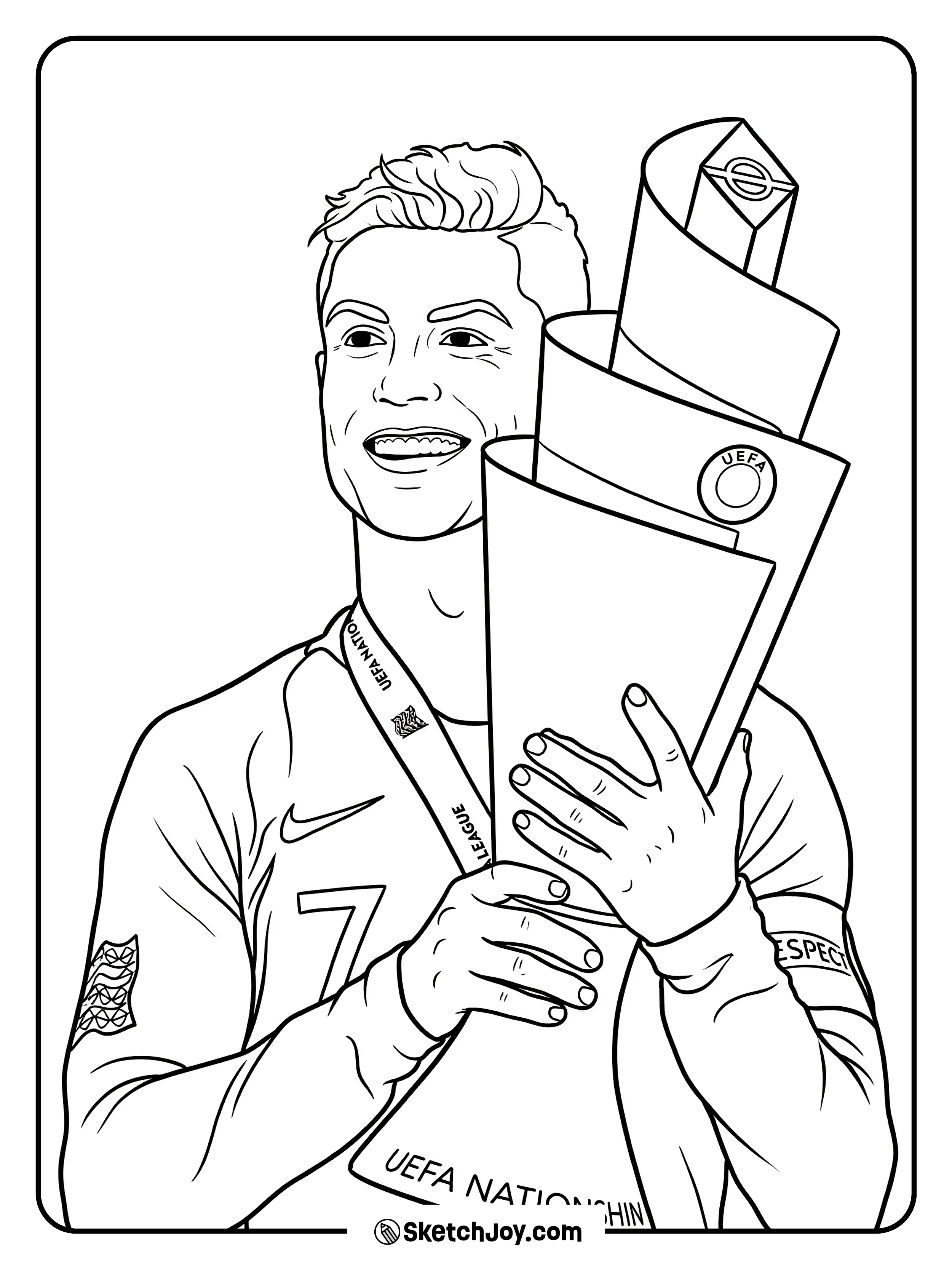 Cristiano holds a trophy and medal in a proud winners moment.