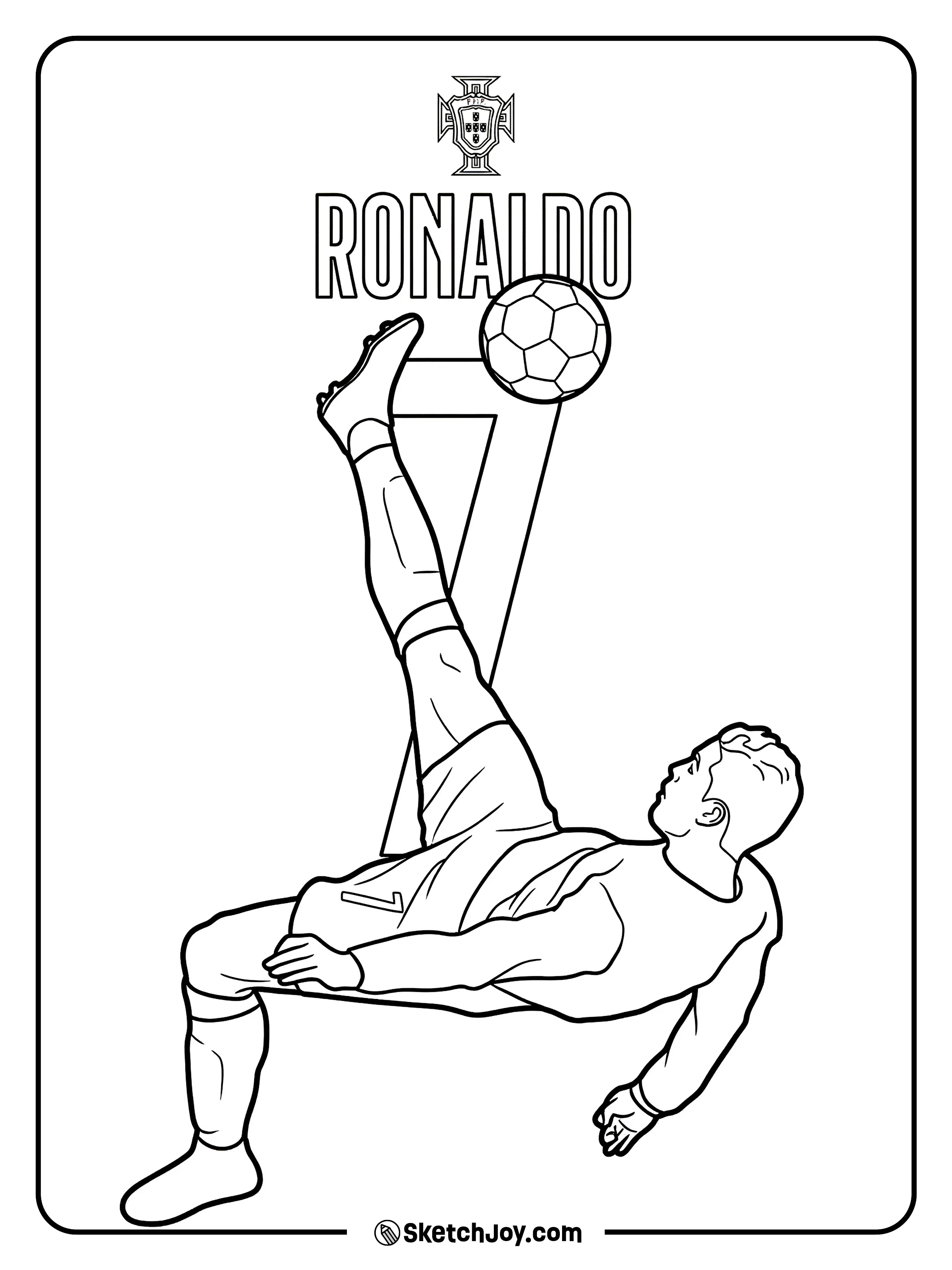 Cristiano does an overhead kick with a tall number 7 design.