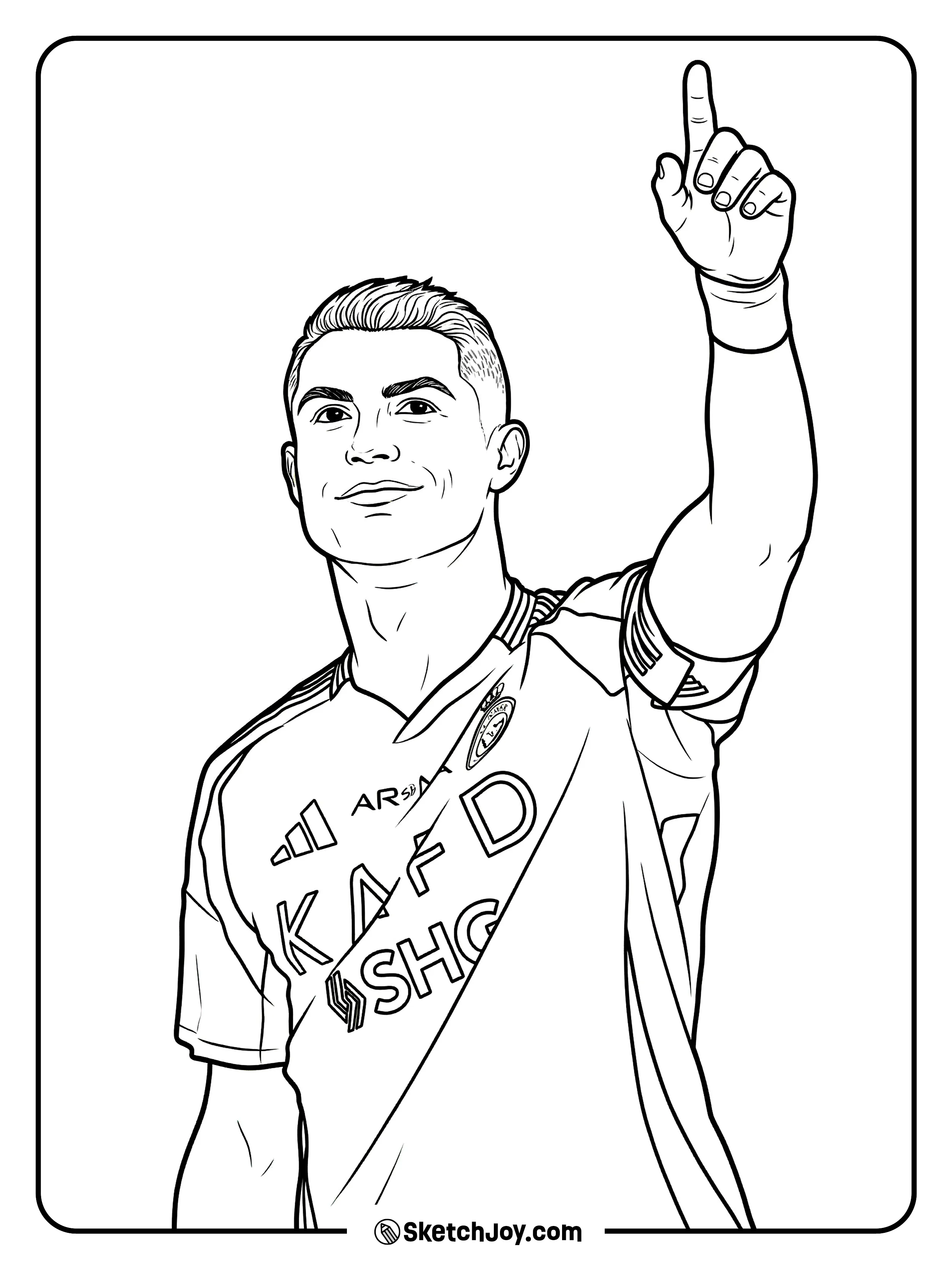 Cristiano points upward in an Al Nassr kit for a big win vibe.